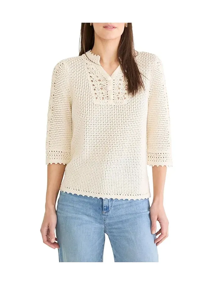 Свитер с кружевной сеткой Crochet Mesh Sweater NIC+ZOE — изображение 1 из 4, классический кремовый