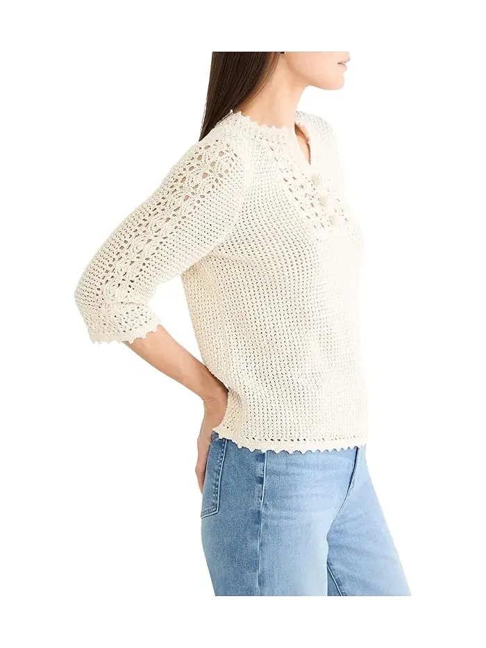 Свитер с кружевной сеткой Crochet Mesh Sweater NIC+ZOE — изображение 3 из 4, классический кремовый