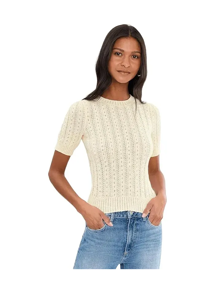 Свитер Arden Pointelle Puff Sleeve 525 america — изображение 1 из 5, лимонный