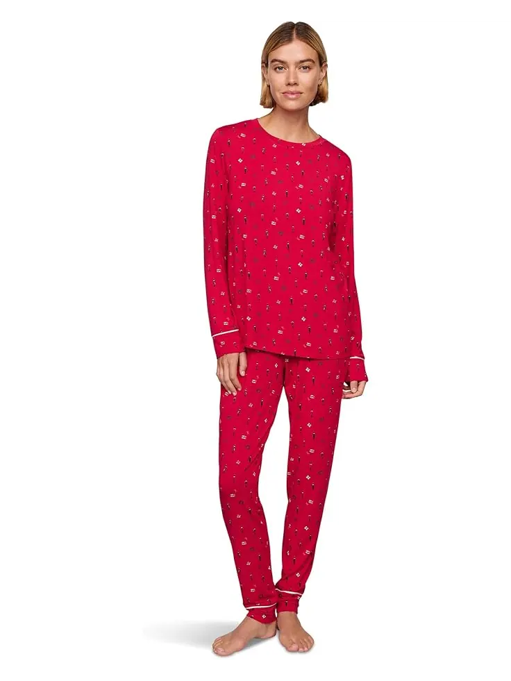 Женский пижамный комплект Eberjey Gisele Printed Crew — изображение 1 из 3, красный/слоновая кость