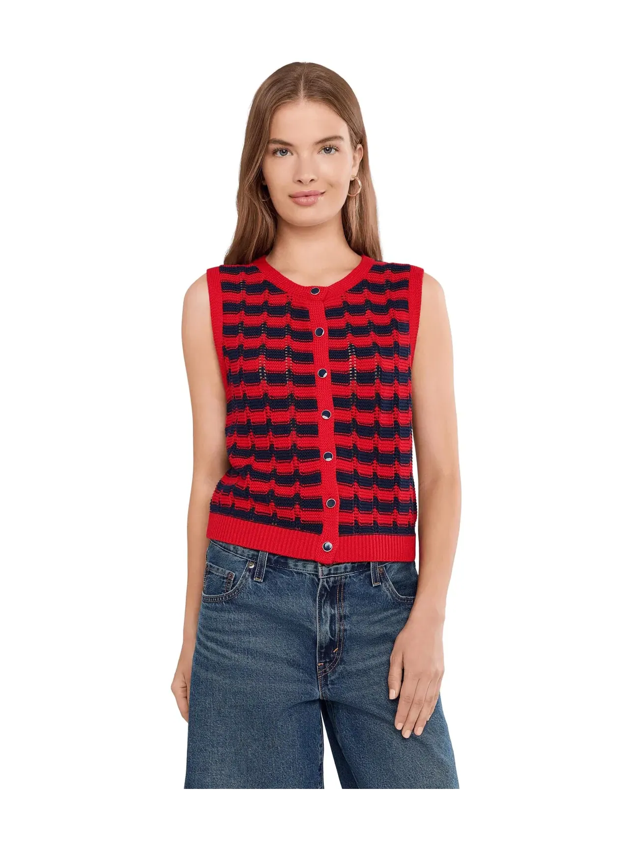 Жилет на пуговицах в полоску Isla Striped Button Front Vest 525 America — изображение 1 из 5, красный