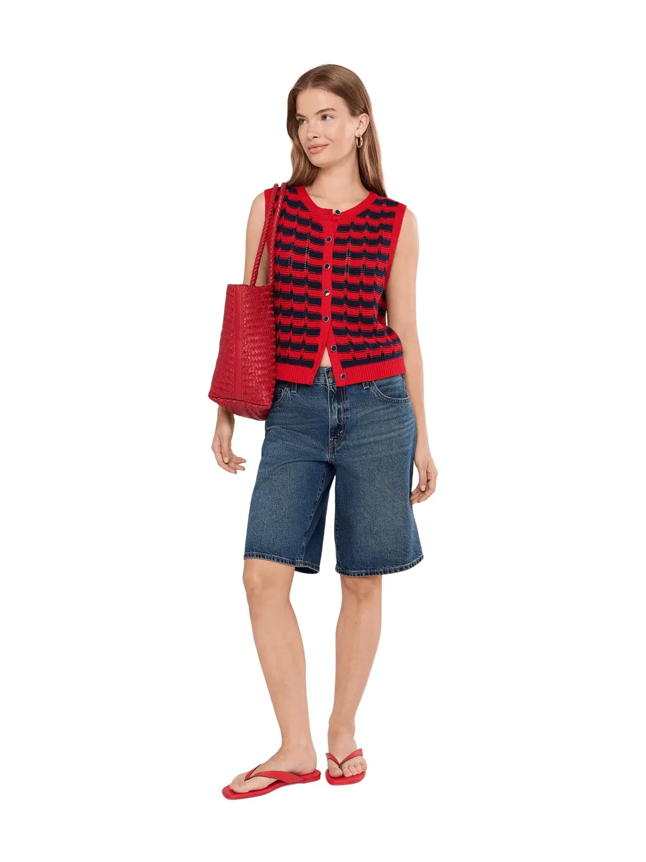 Жилет на пуговицах в полоску Isla Striped Button Front Vest 525 America — изображение 2 из 5, красный