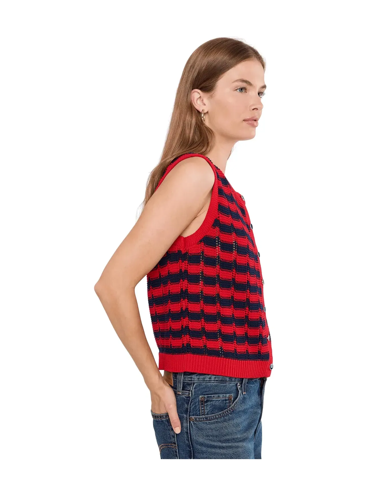 Жилет на пуговицах в полоску Isla Striped Button Front Vest 525 America — изображение 3 из 5, красный