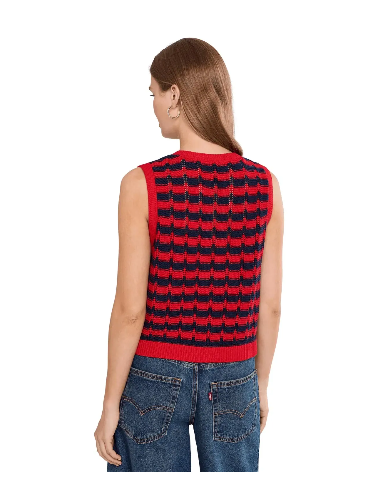 Жилет на пуговицах в полоску Isla Striped Button Front Vest 525 America — изображение 4 из 5, красный