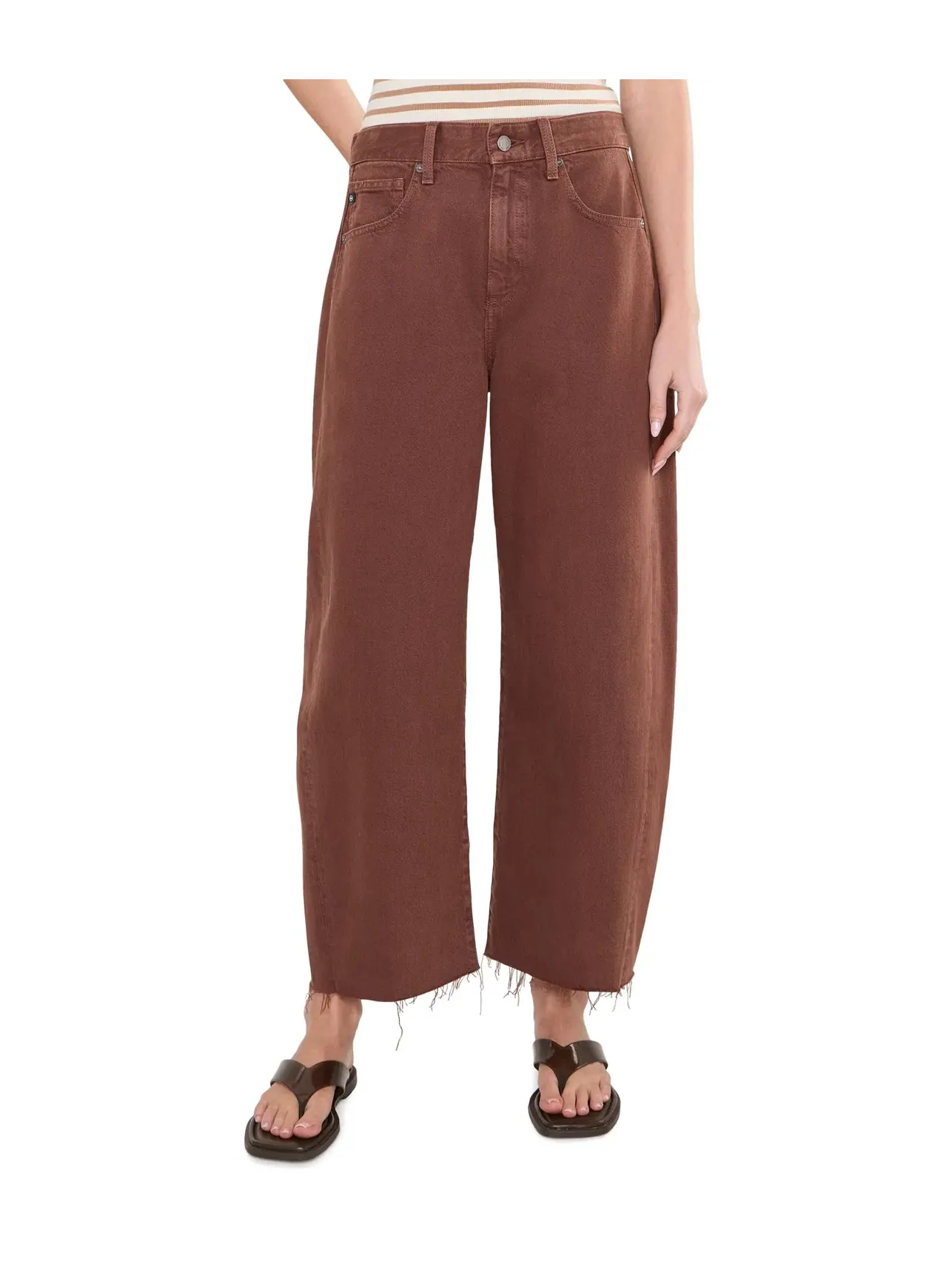 Джинсы-бочонок-кроп с завышенной посадкой Hattie Crop High-Rise Barrel Ag Jeans — изображение 1 из 5, орех
