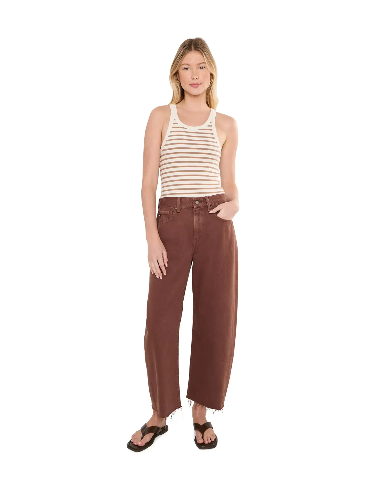 Джинсы-бочонок-кроп с завышенной посадкой Hattie Crop High-Rise Barrel Ag Jeans — изображение 2 из 5, орех