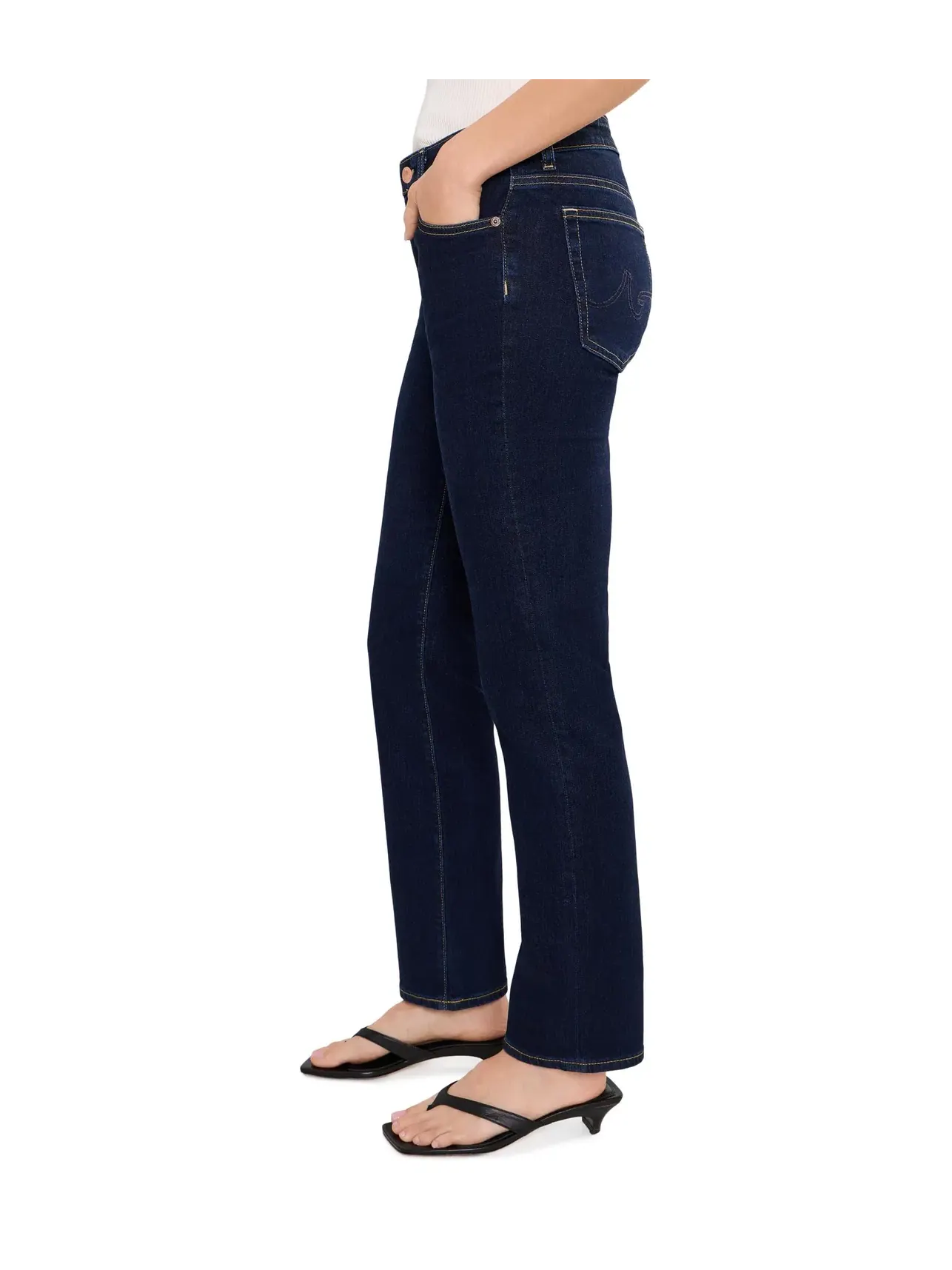 Джинсы прямые с низкой посадкой Sandra Ag Jeans — изображение 3 из 5, индиго