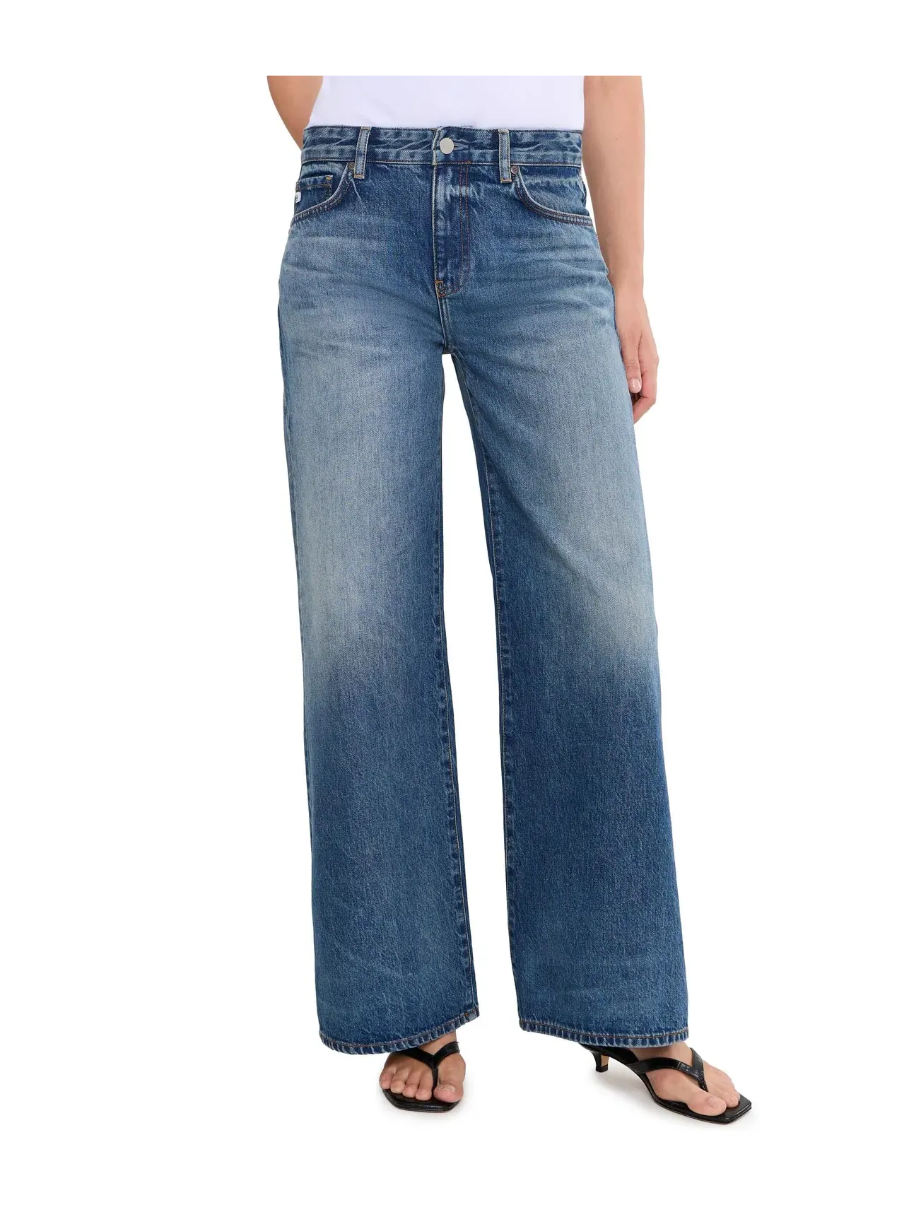 Джинсы Saige Mid-Rise Wide Leg in Nostalgia Ag Jeans — изображение 1 из 5, бежевый