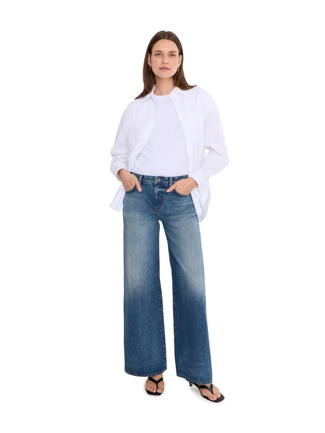 Джинсы Saige Mid-Rise Wide Leg in Nostalgia Ag Jeans — изображение 2 из 5, бежевый