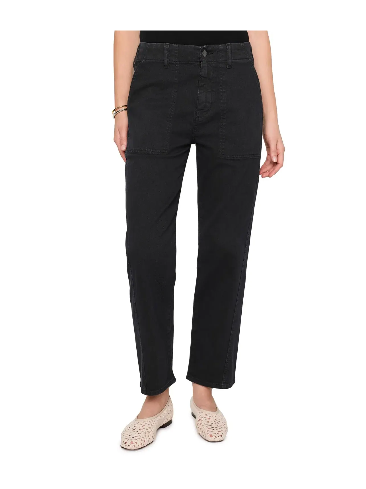Брюки Analeigh Mid-Rise Utility Pants в цвете Sulfur Super Black Ag Jeans — изображение 1 из 5, черный
