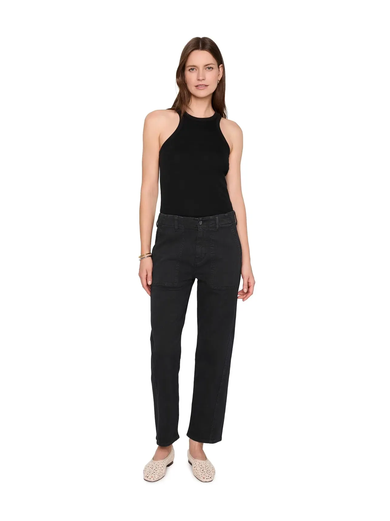Брюки Analeigh Mid-Rise Utility Pants в цвете Sulfur Super Black Ag Jeans — изображение 2 из 5, черный