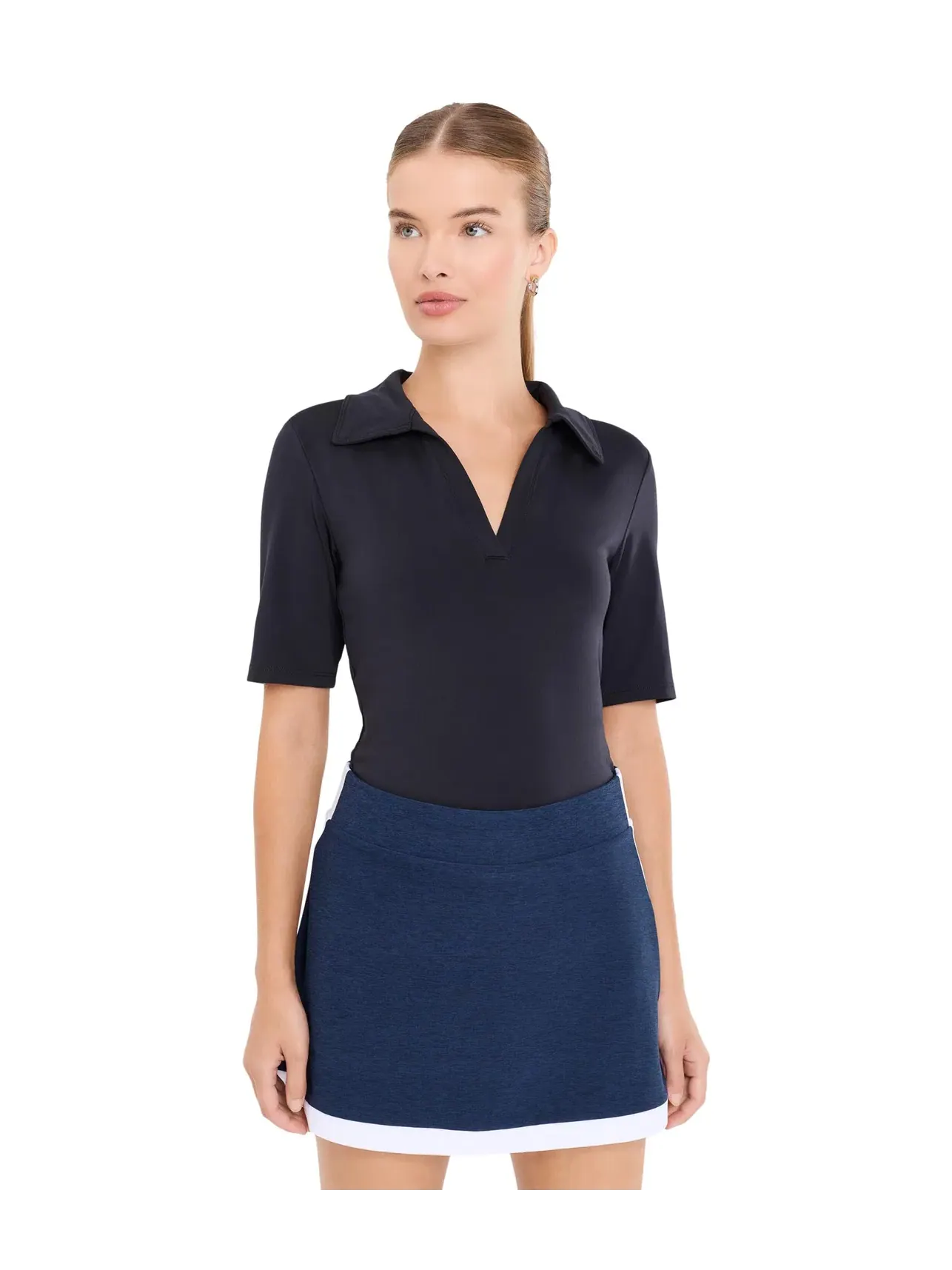 Поло спортивное с V-образным вырезом Sport Active V-Neck Polo Beyond Yoga — изображение 1 из 5, черный