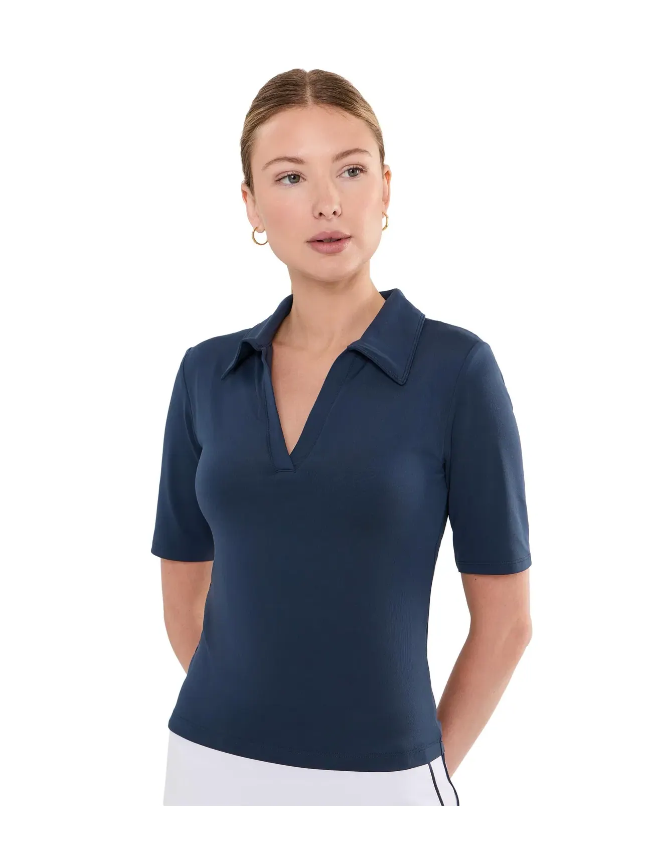 Поло спортивное с V-образным вырезом Sport Active V-Neck Polo Beyond Yoga — изображение 1 из 5, темно-синий