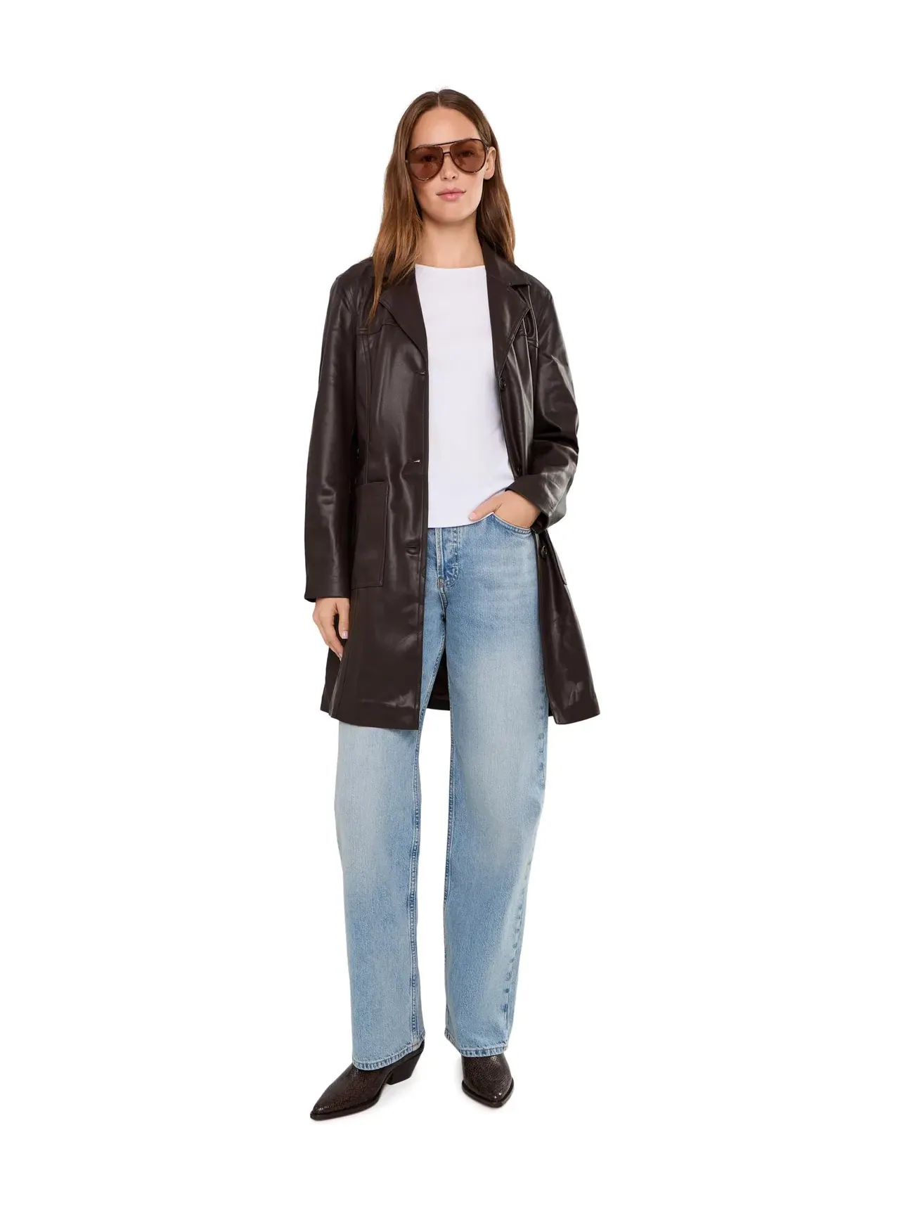 Кожаный тренч Morning Grind Leather Trench Coat Blank Nyc — изображение 2 из 5, коричневый