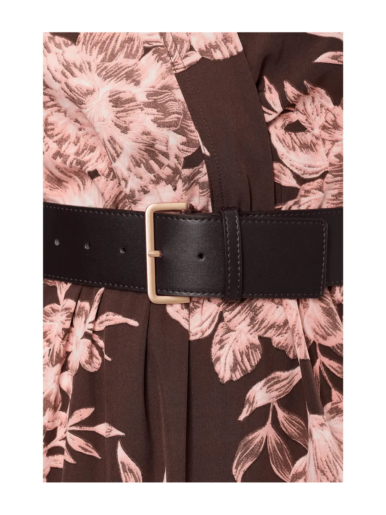 Платье-миди с коротким рукавом, цветочным принтом и поясом, А-силуэта. Calvin Klein — изображение 5 из 5, розовый мульти