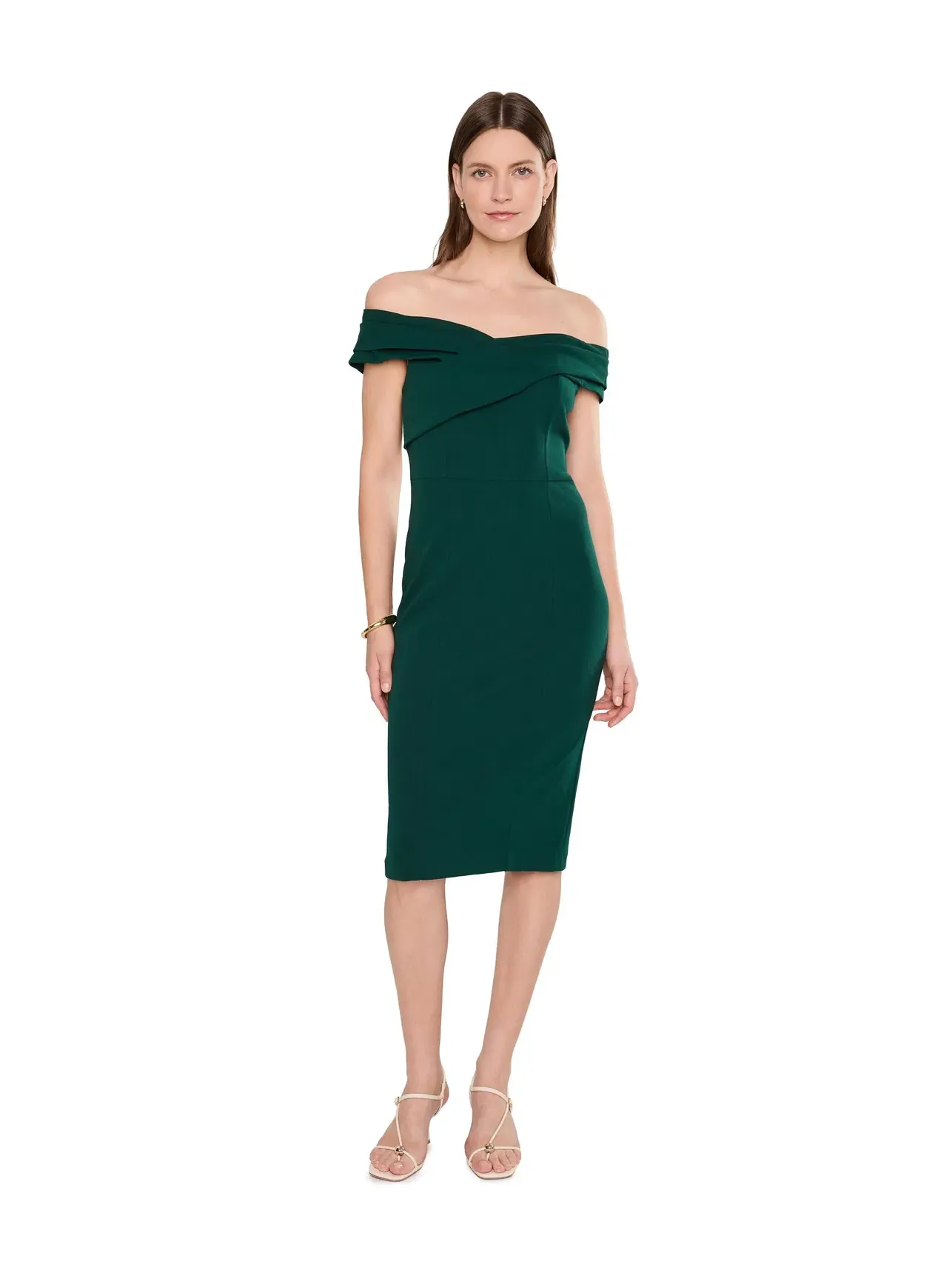 Платье-футляр с крестообразными складками у горловины Cross Pleated Neck Sheath Calvin Klein — изображение 1 из 5, малахит