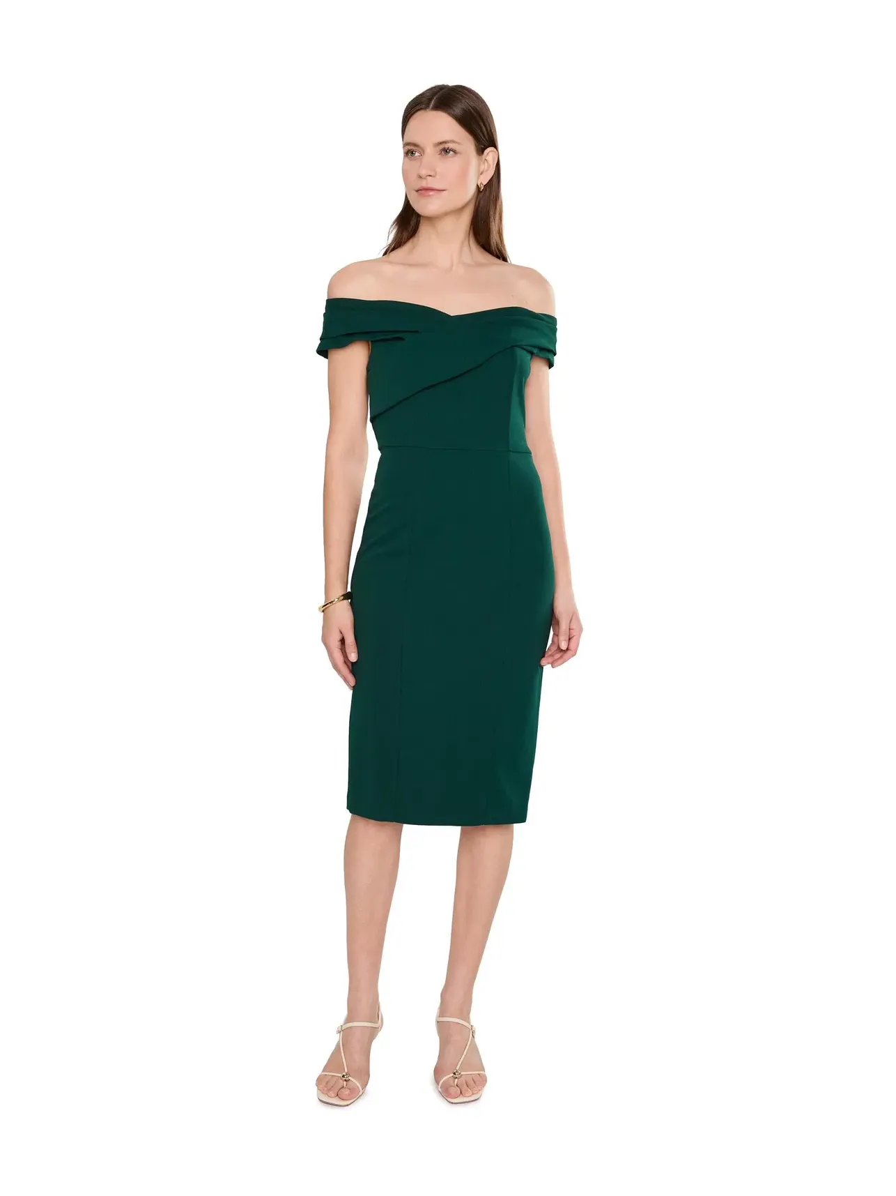 Платье-футляр с крестообразными складками у горловины Cross Pleated Neck Sheath Calvin Klein — изображение 2 из 5, малахит