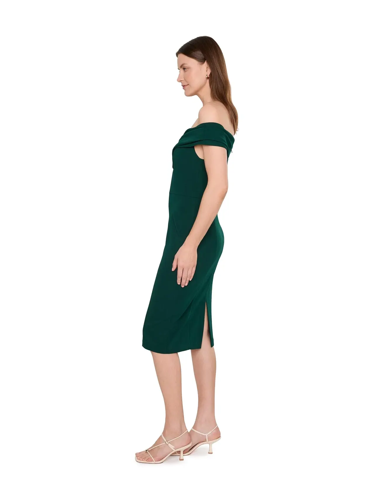 Платье-футляр с крестообразными складками у горловины Cross Pleated Neck Sheath Calvin Klein — изображение 3 из 5, малахит
