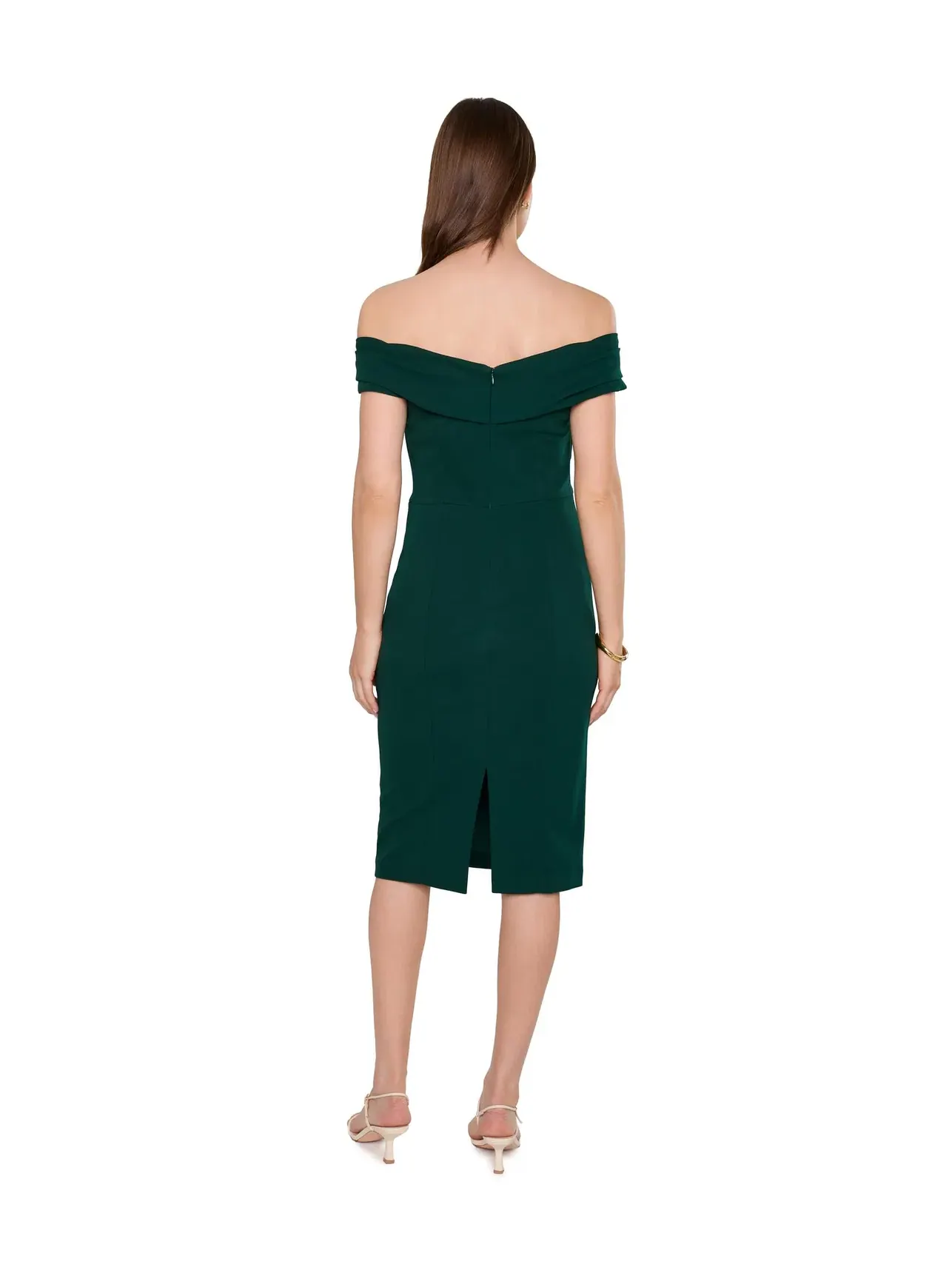 Платье-футляр с крестообразными складками у горловины Cross Pleated Neck Sheath Calvin Klein — изображение 4 из 5, малахит