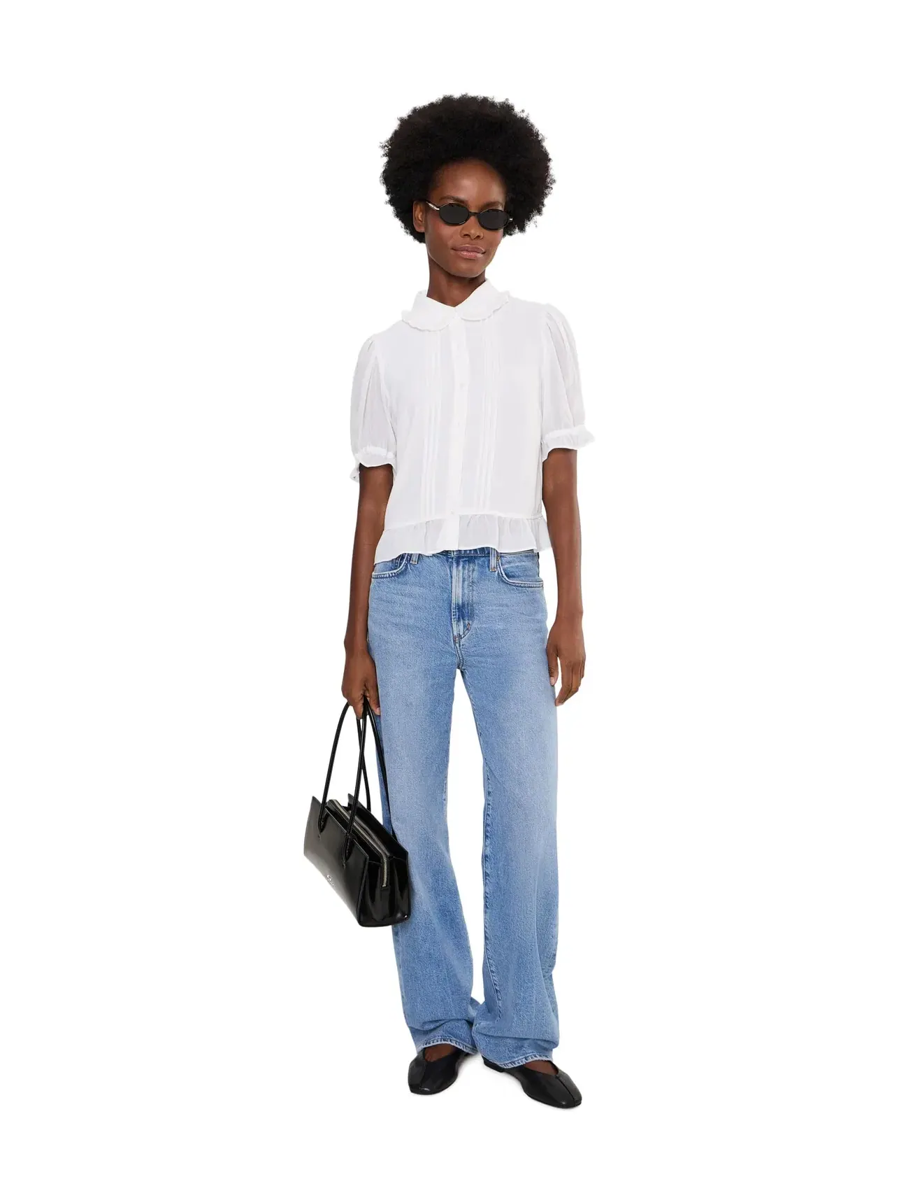 Топ-кроп на пуговицах с воротником-рюшем и защипами Cropped Buttoned Top with Ruffle Collar and Pintucks Cece, слоновая кость