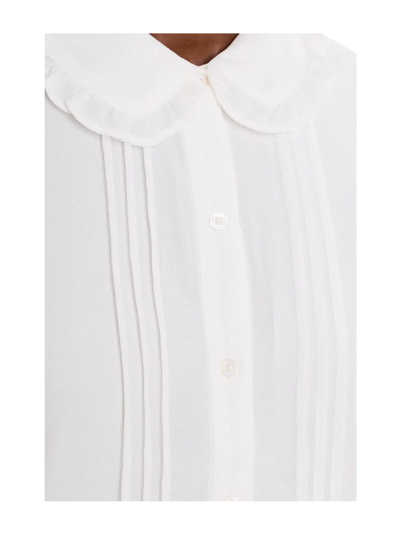 Топ-кроп на пуговицах с воротником-рюшем и защипами Cropped Buttoned Top with Ruffle Collar and Pintucks Cece, слоновая кость