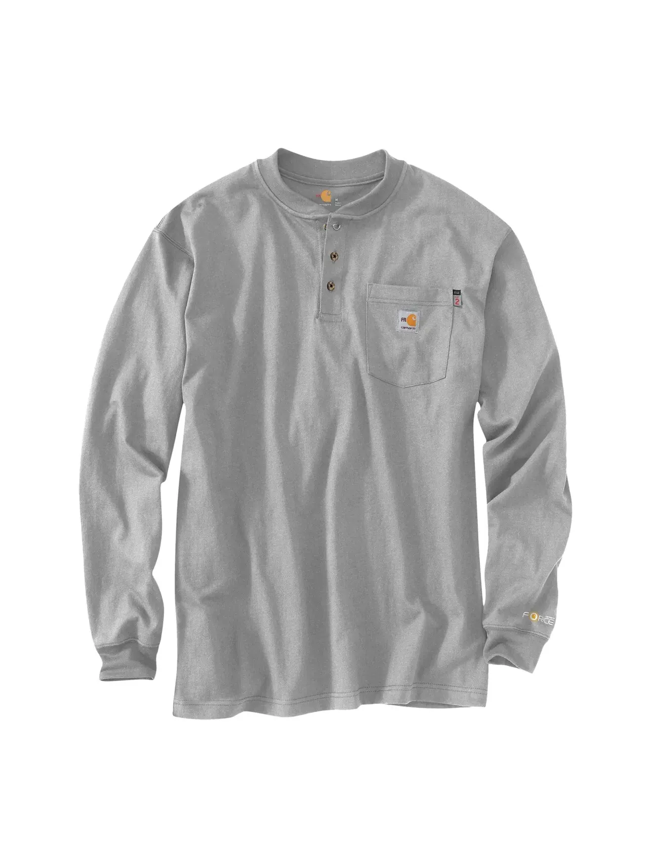 Лонгслив-хенли Big & Tall Flame-Resistant Force Cotton Long Sleeve Henley Carhartt — изображение 1 из 1, светлый серый