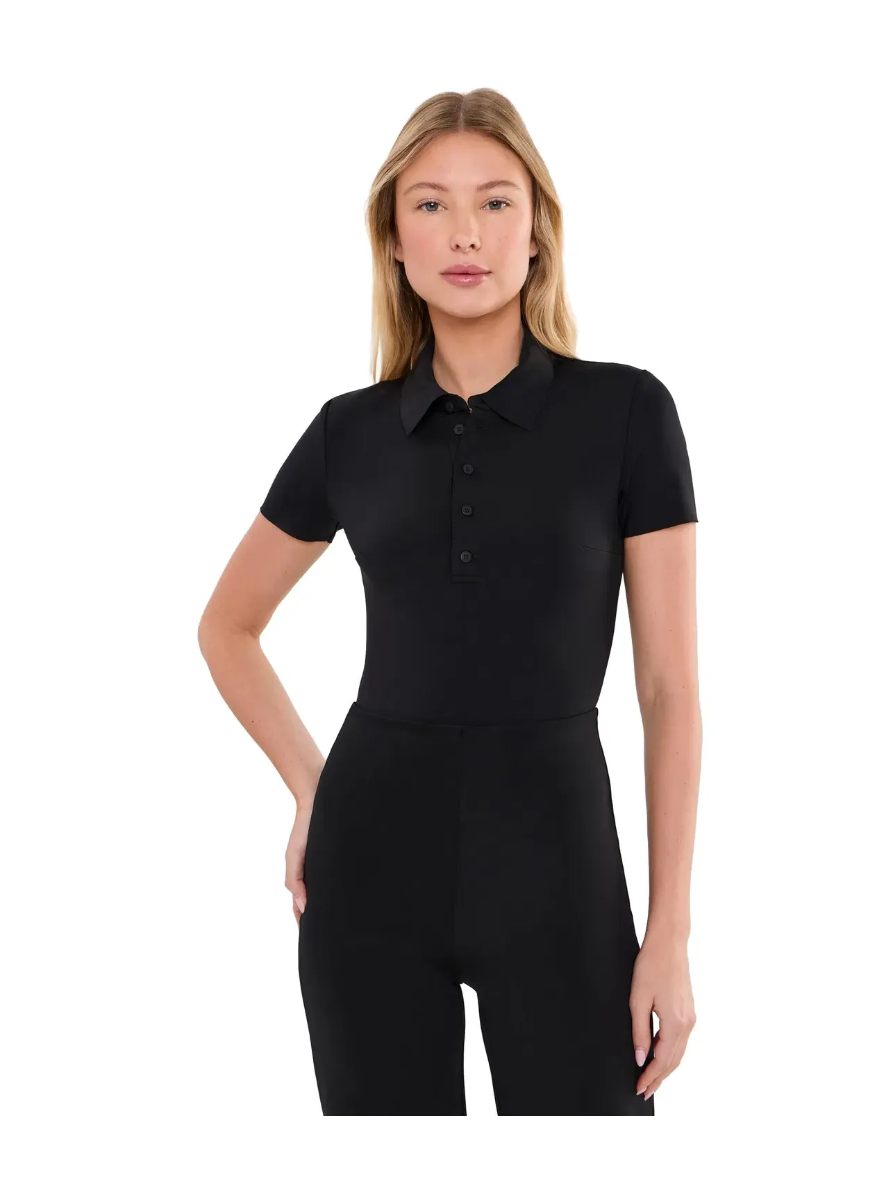 Боди-поло из неопрена Neoprene Polo Bodysuit Commando — изображение 1 из 5, черный