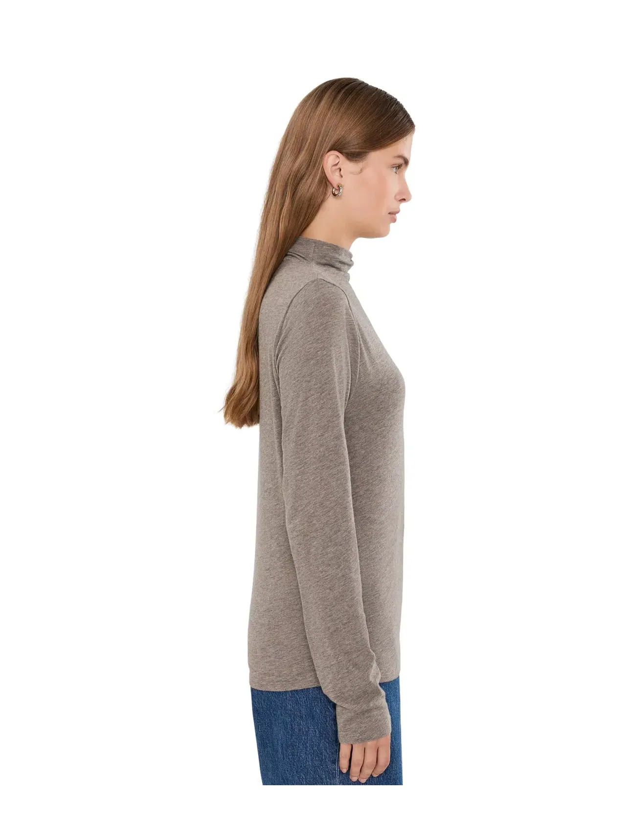 Футболка с воротником-стойкой из тонкого трикотажа меланж Eileen Fisher — изображение 3 из 5, булыжник серый