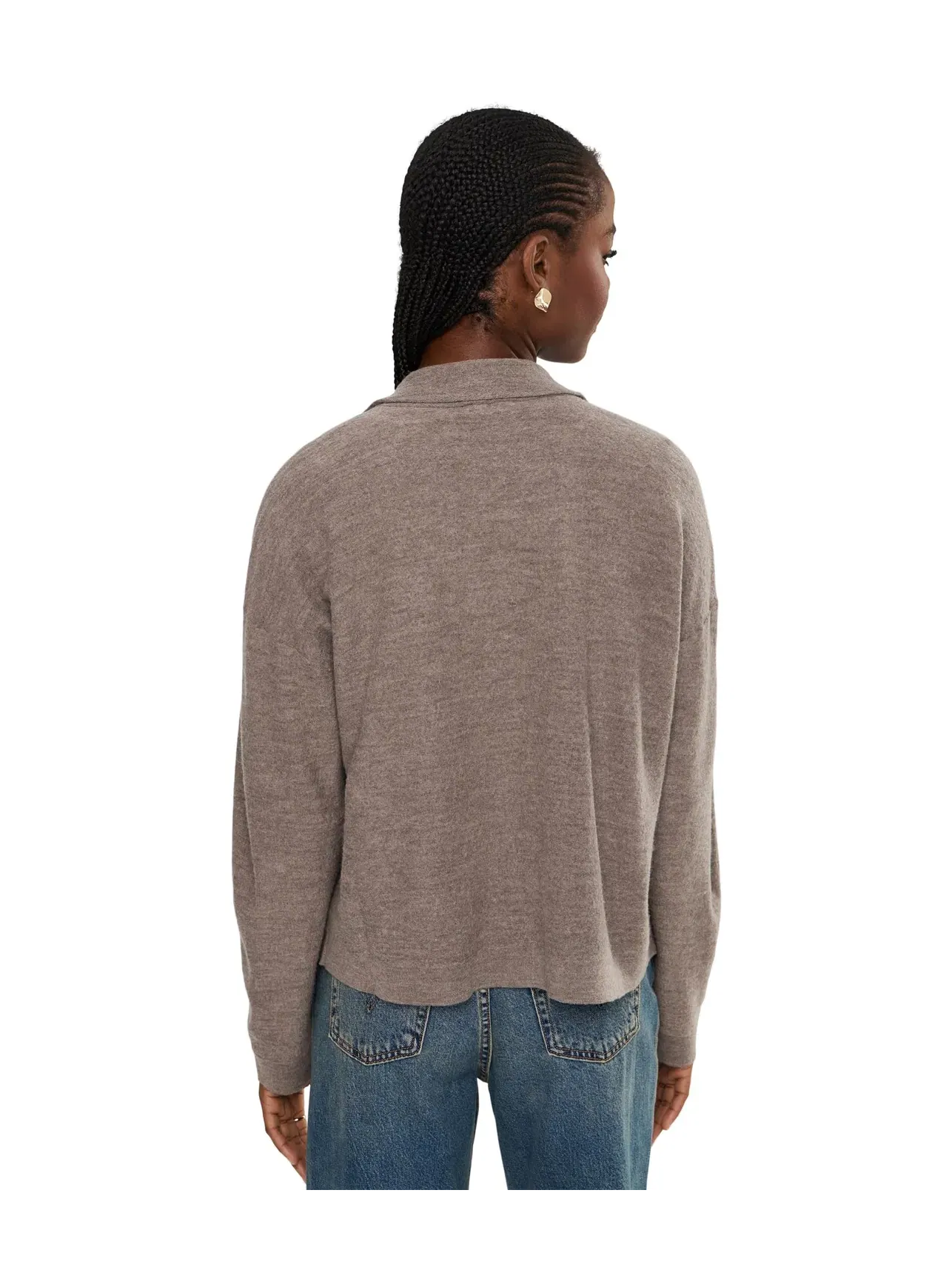 Кардиган из тонкой войлочной шерсти с воротником-стойкой Eileen Fisher — изображение 4 из 5, булыжник серый