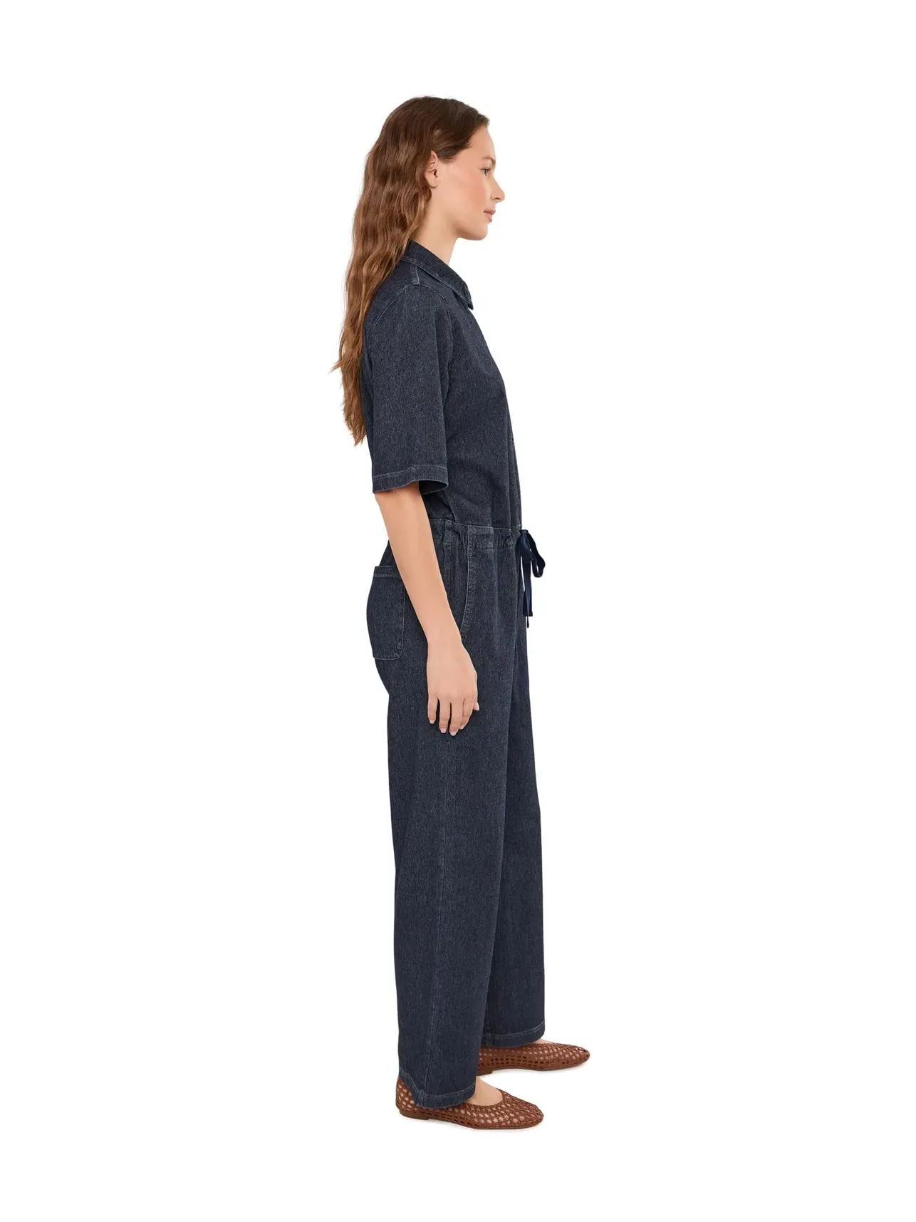 Комбинезон из органического хлопка цвета индиго с классическим воротником Eileen Fisher — изображение 3 из 5, черный
