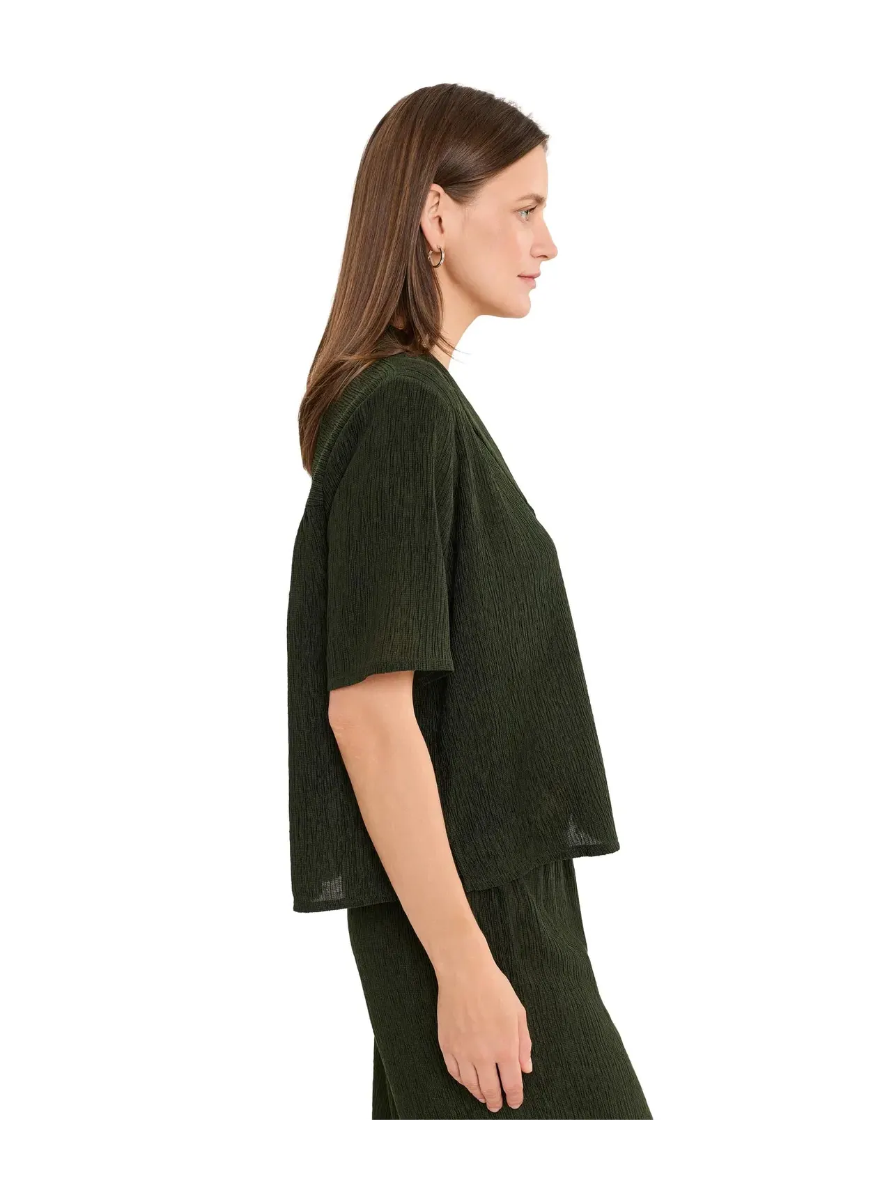 Рубашка с плиссированным воротником и лацканами Eileen Fisher — изображение 3 из 5, водорослевый