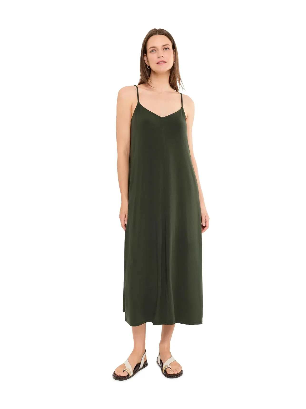 Платье-комбинация полной длины из тонкого эластичного трикотажа Eileen Fisher — изображение 2 из 5, водорослевый