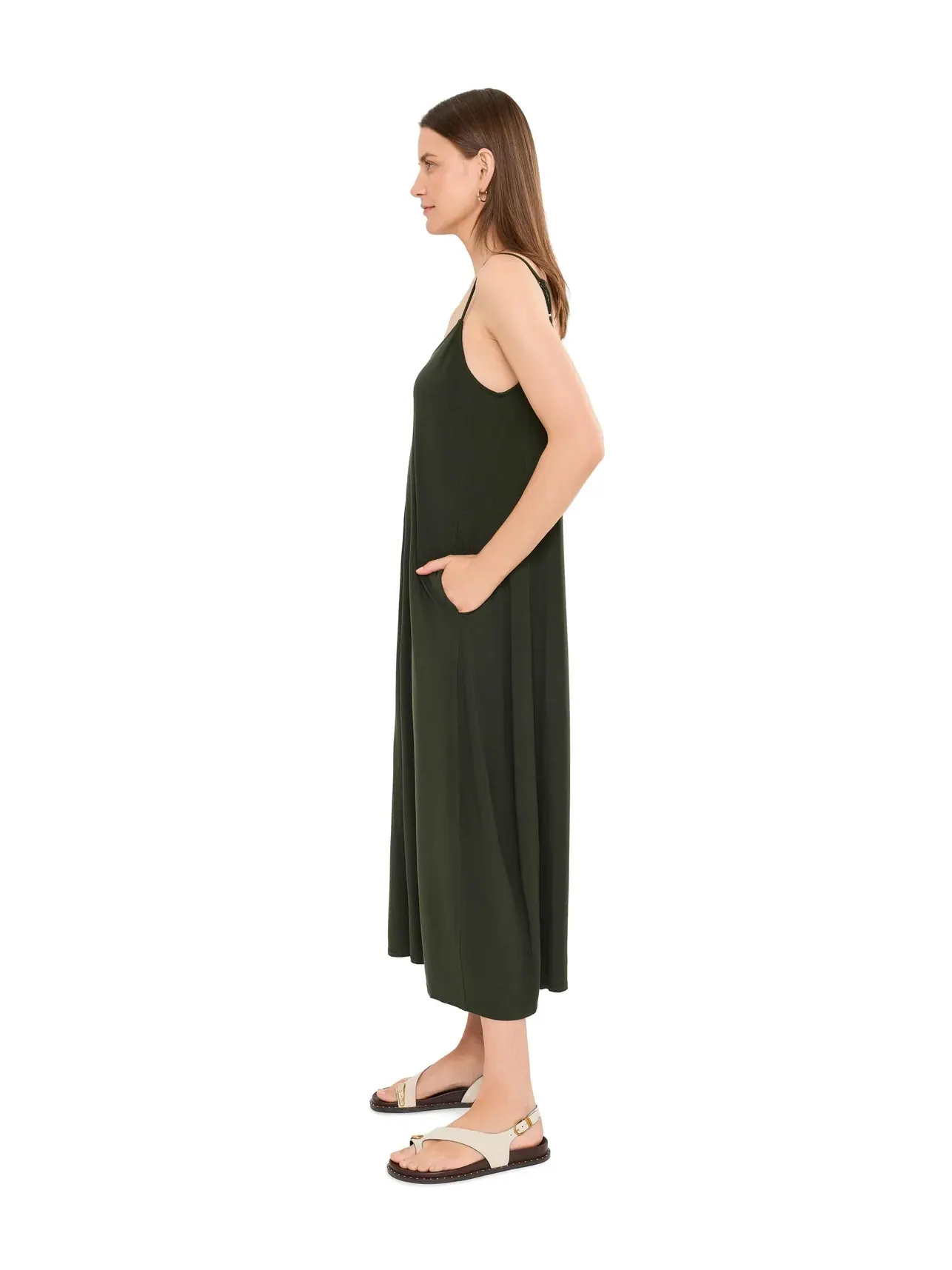 Платье-комбинация полной длины из тонкого эластичного трикотажа Eileen Fisher — изображение 3 из 5, водорослевый