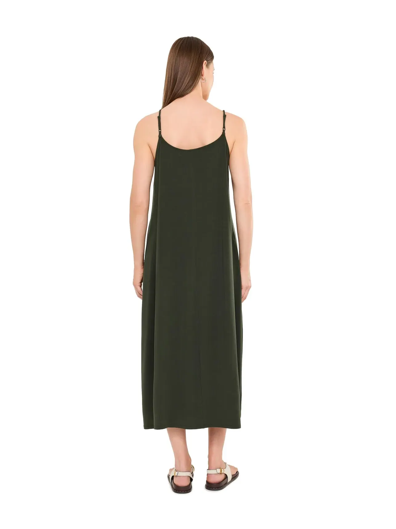 Платье-комбинация полной длины из тонкого эластичного трикотажа Eileen Fisher — изображение 4 из 5, водорослевый