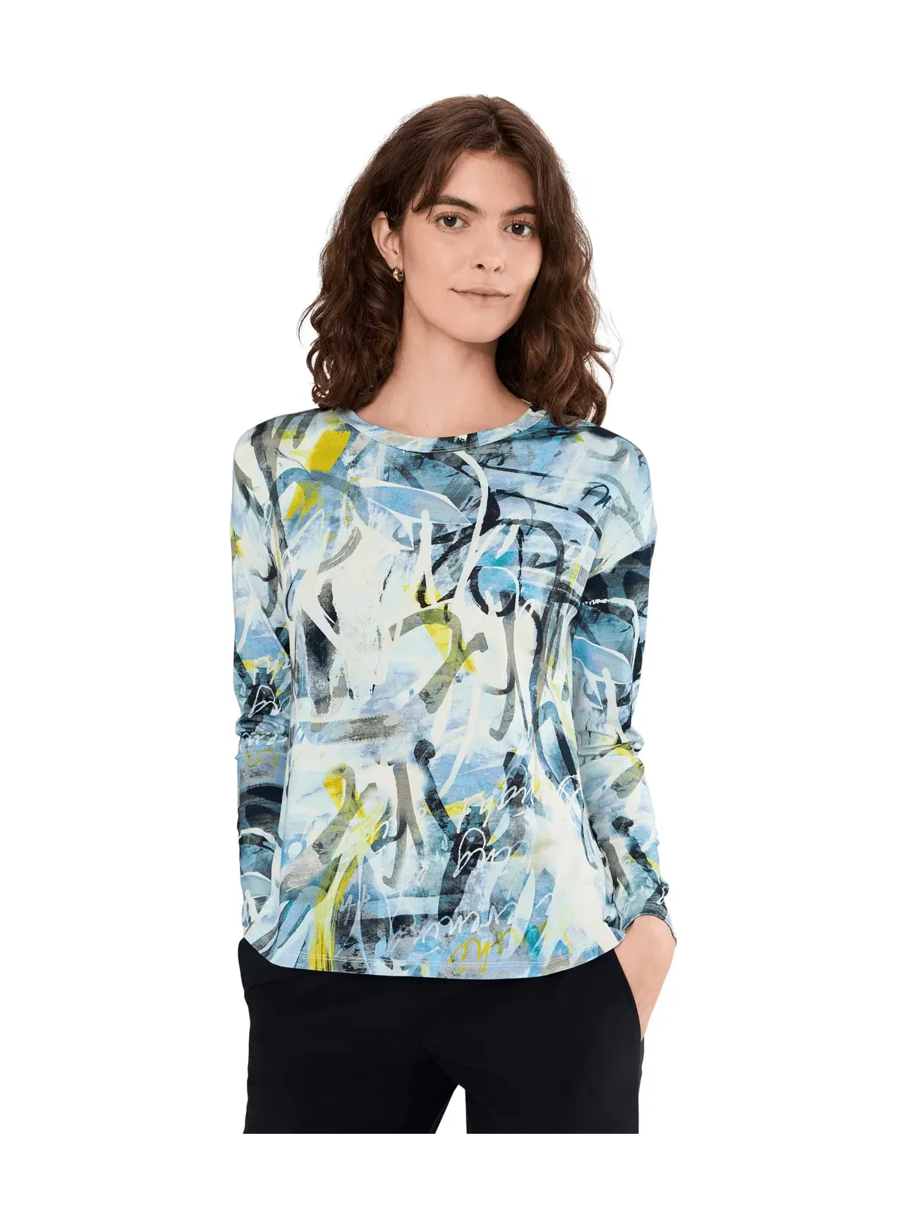 Топ с длинным рукавом, круглым вырезом и принтом Collage - Long Sleeve Crew Neck Printed Top Elliott Lauren, синий мульти