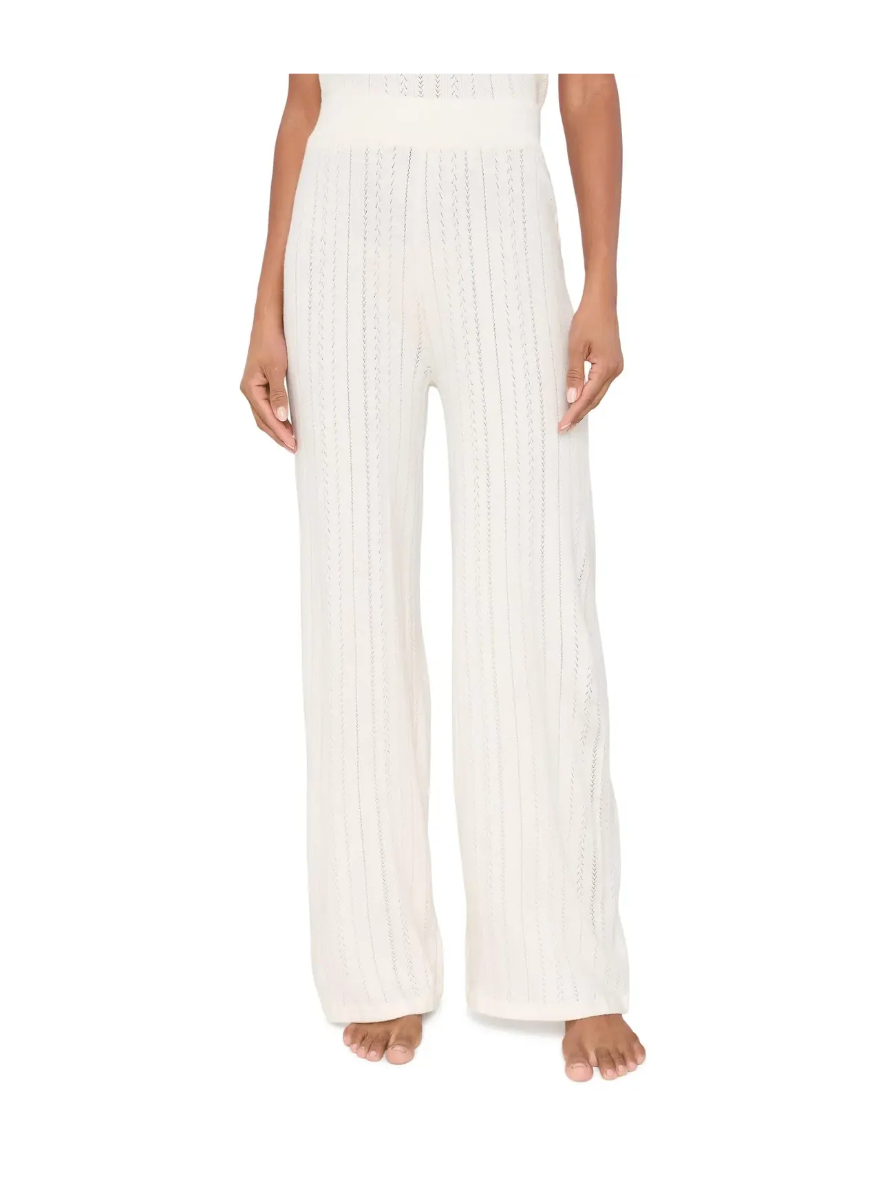 Брюки прямые из трикотажа в рубчик Pointelle Sweater Straight Leg Pants Eberjey — изображение 1 из 5, слоновая кость