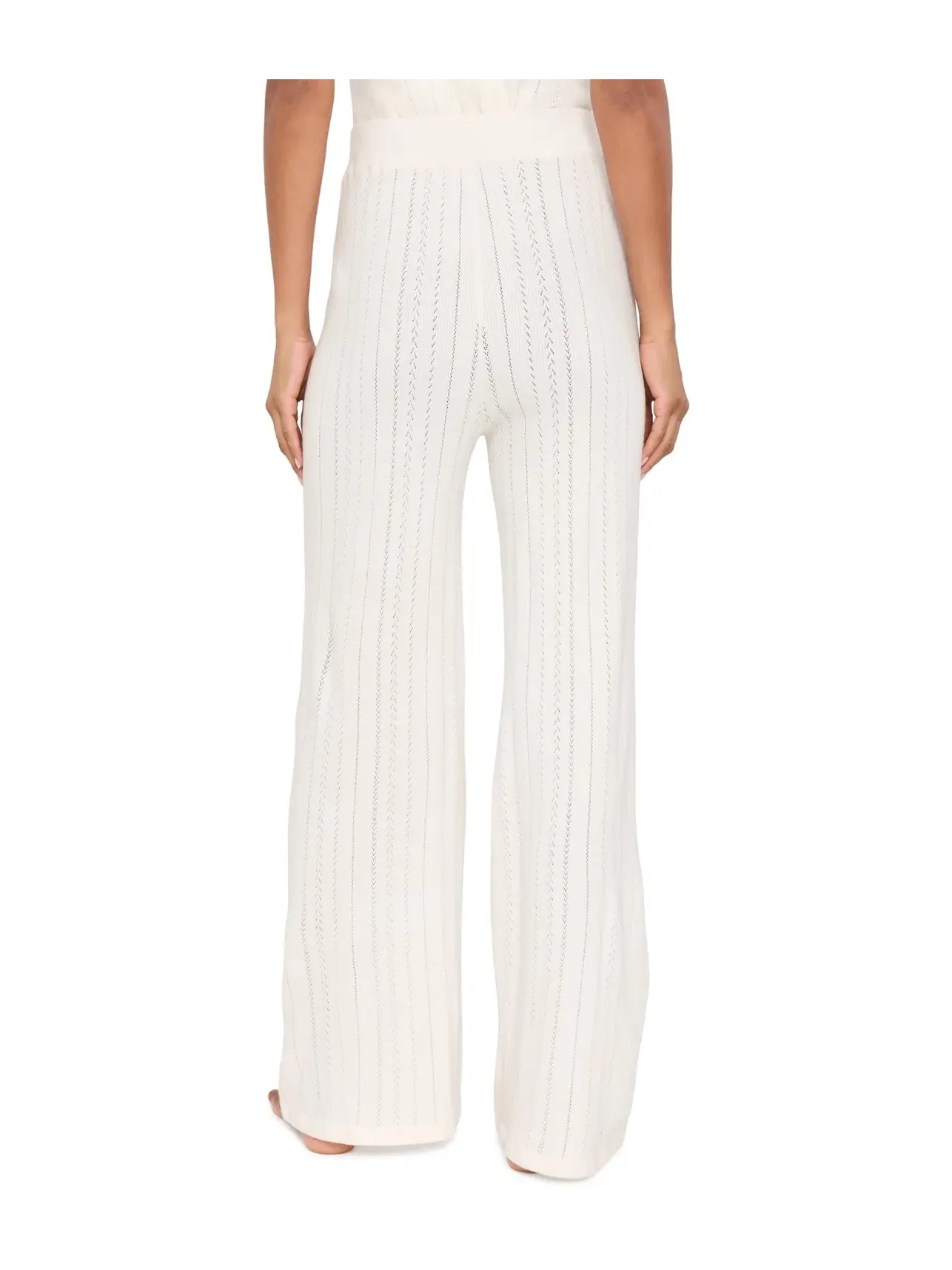 Брюки прямые из трикотажа в рубчик Pointelle Sweater Straight Leg Pants Eberjey — изображение 4 из 5, слоновая кость