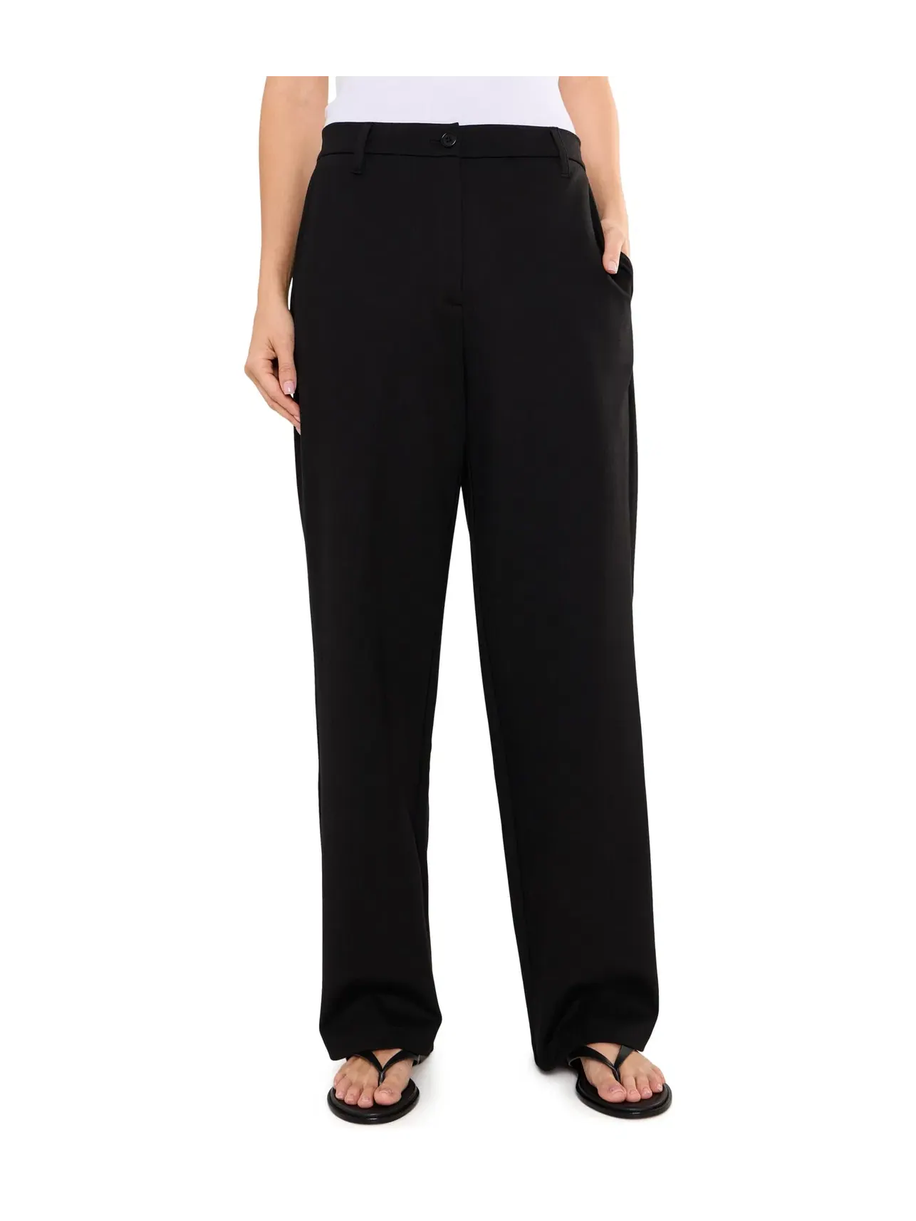Моющиеся брюки из ткани Flex Ponte полной длины Eileen Fisher — изображение 1 из 5, черный