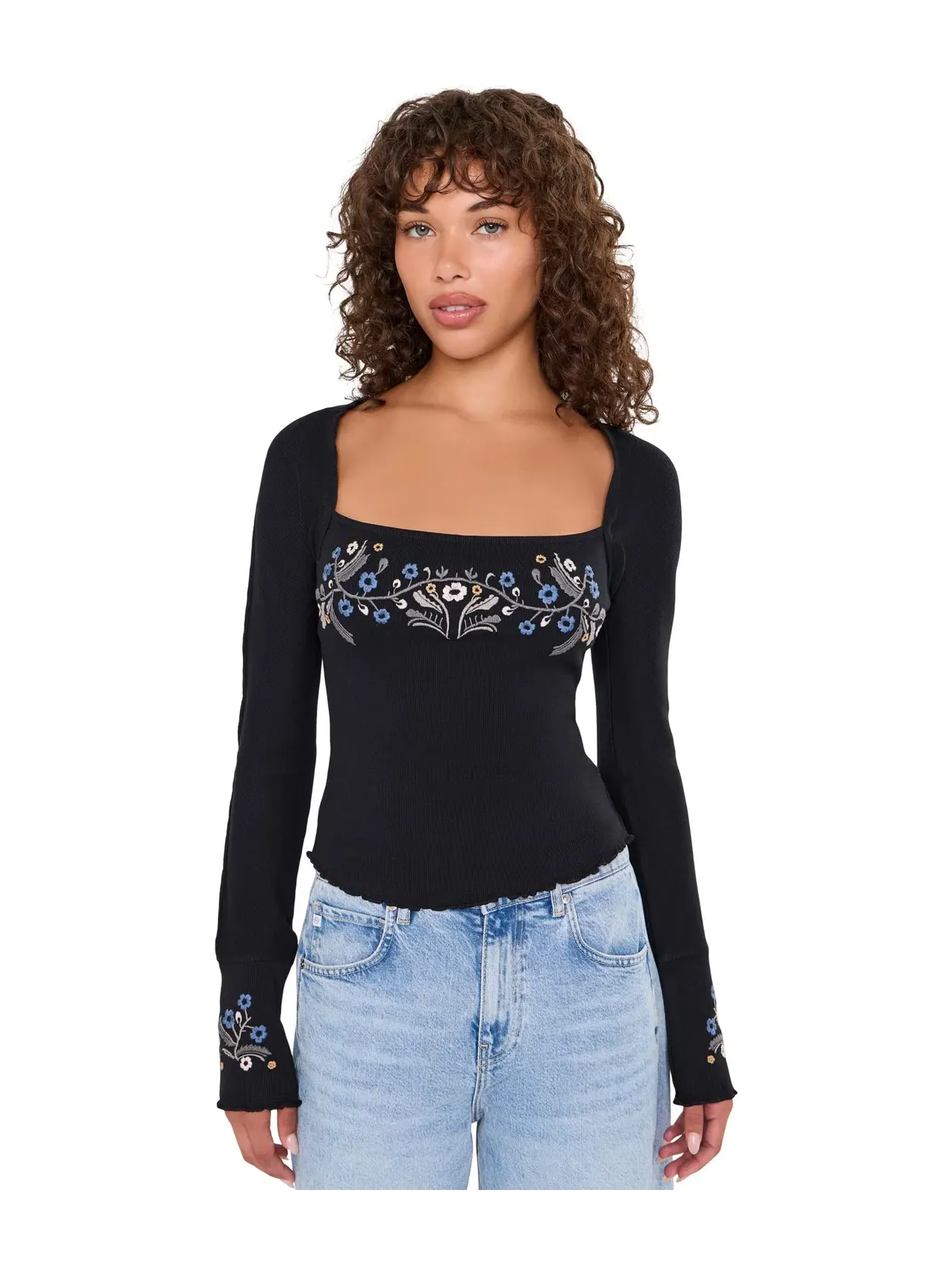 Лонгслив Olivia Long Sleeve Top Free People — изображение 1 из 5, черный