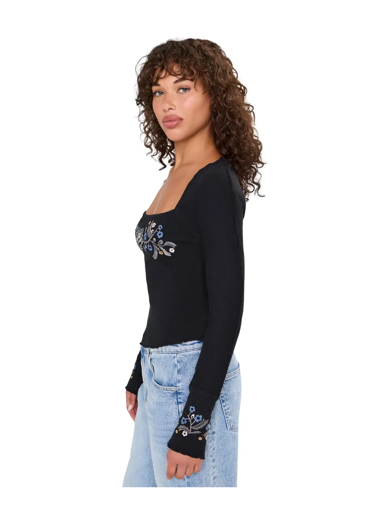 Лонгслив Olivia Long Sleeve Top Free People — изображение 3 из 5, черный