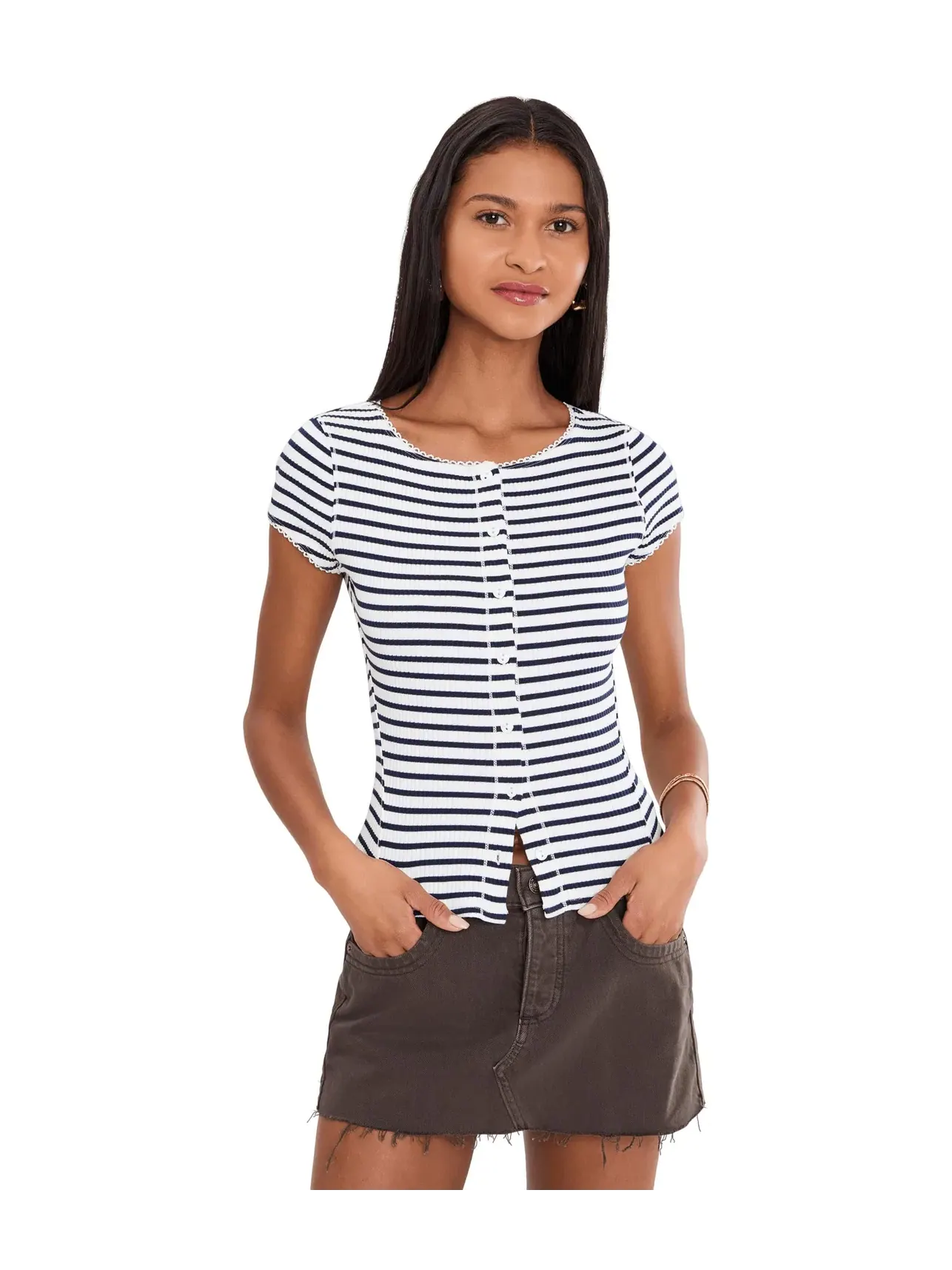 Кардиган в полоску Most Wanted Striped Cardi Free People — изображение 1 из 5, черный/белый