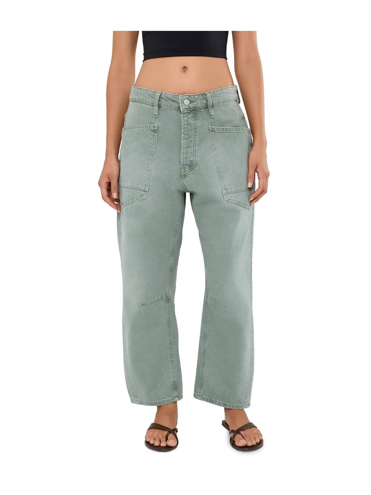 Джинсы We The Free Minimalist Moxie Barrel Jeans Free People — изображение 1 из 5, зеленый