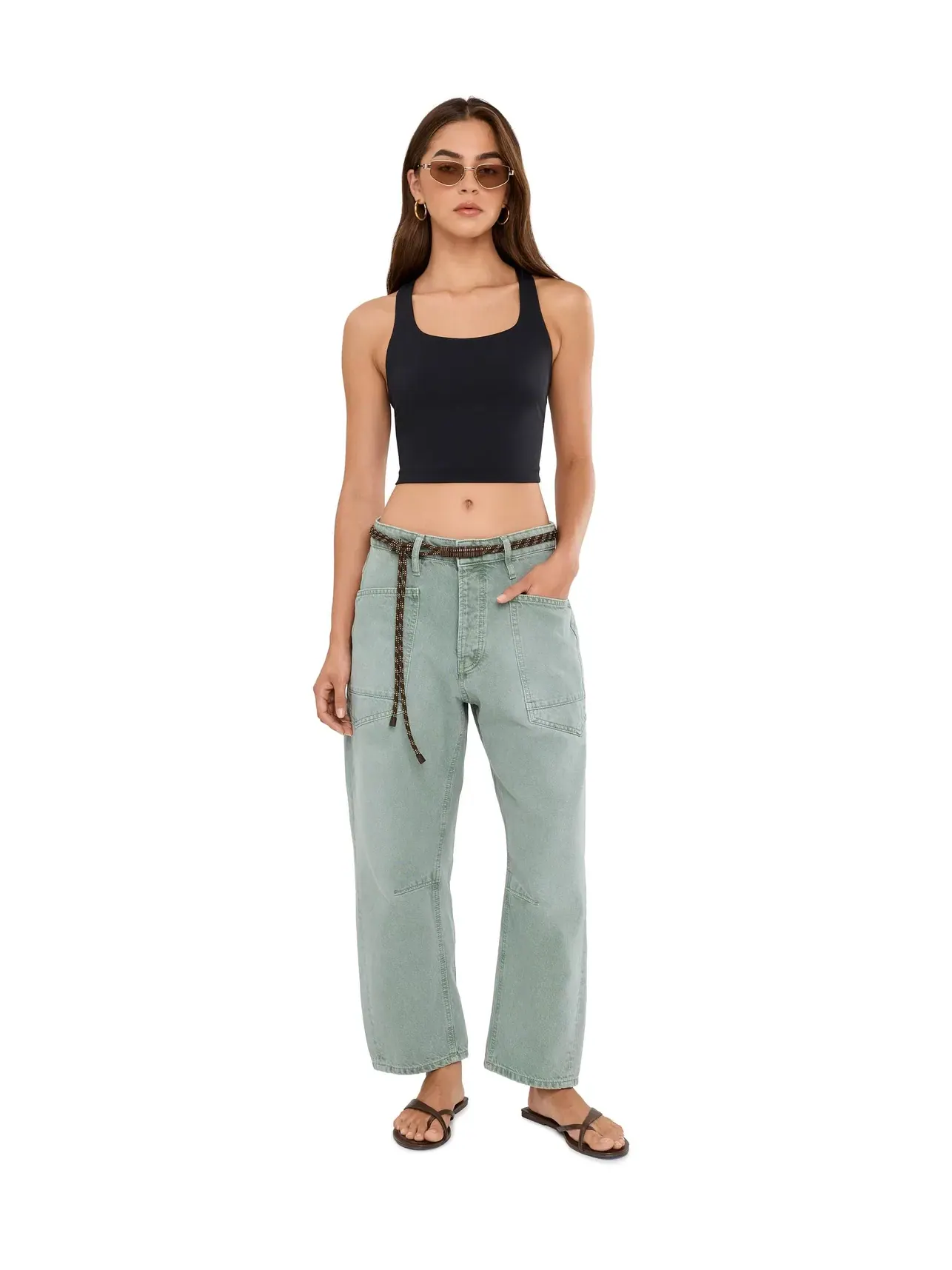 Джинсы We The Free Minimalist Moxie Barrel Jeans Free People — изображение 2 из 5, зеленый