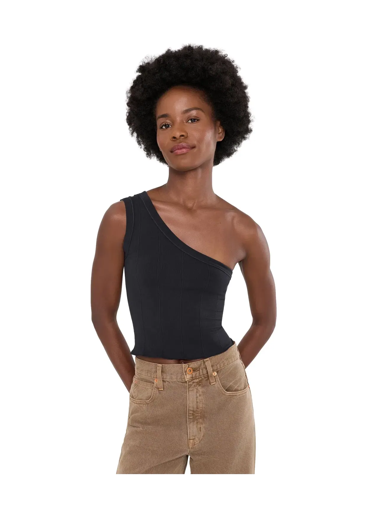 Мягкая бесшовная асимметричная майка из модала Free People — изображение 1 из 5, черный