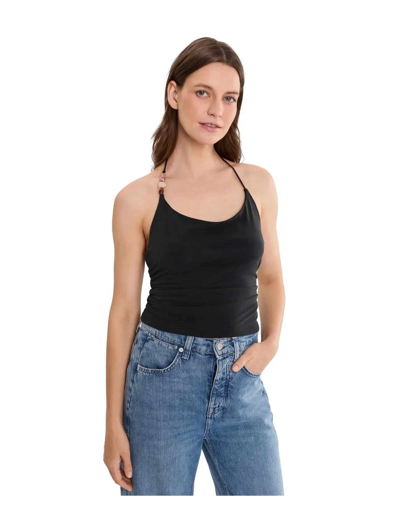 Топ-майка с бусинами Toni Beaded Tank Free People — изображение 1 из 5, черный