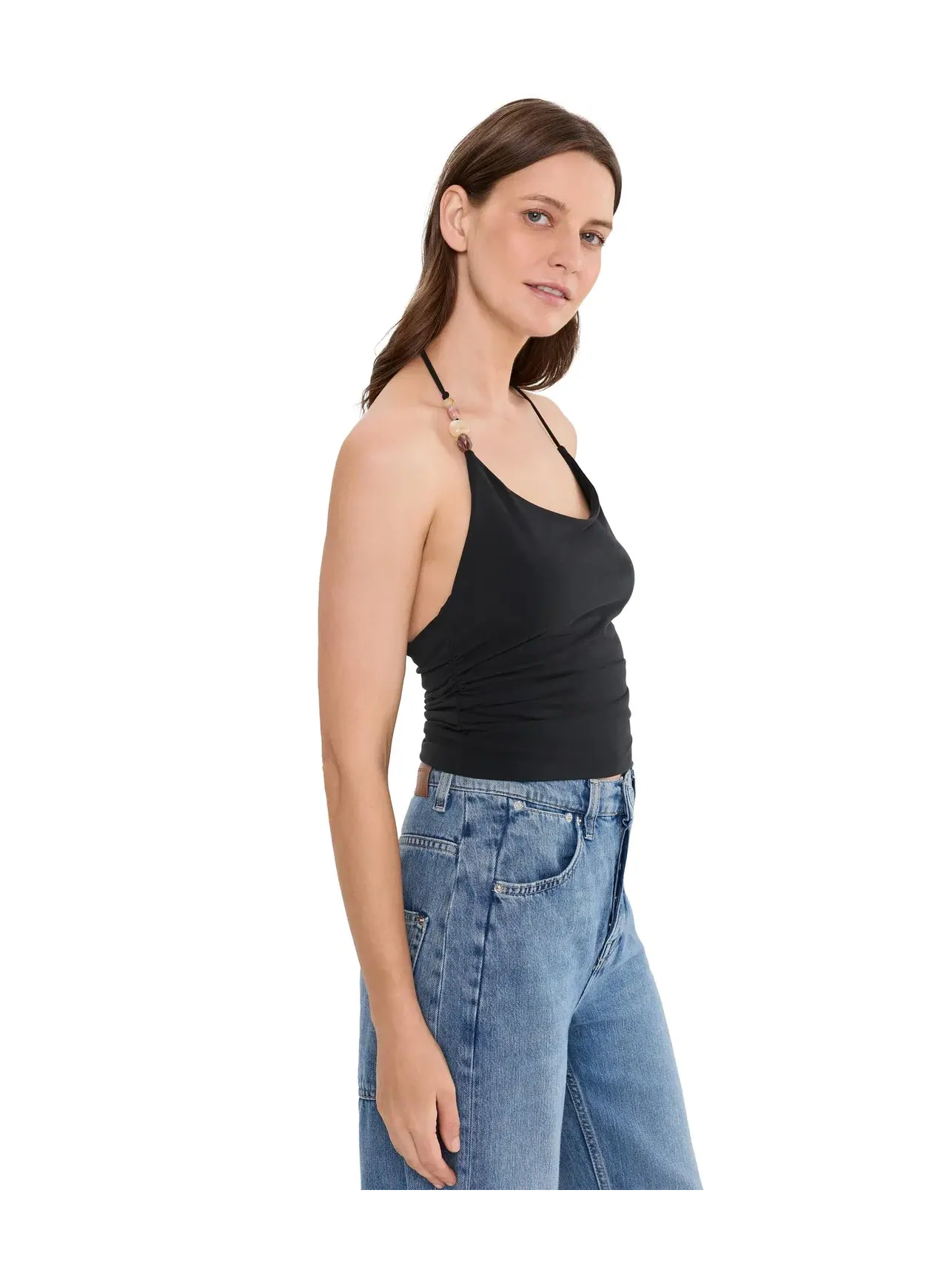 Топ-майка с бусинами Toni Beaded Tank Free People — изображение 3 из 5, черный
