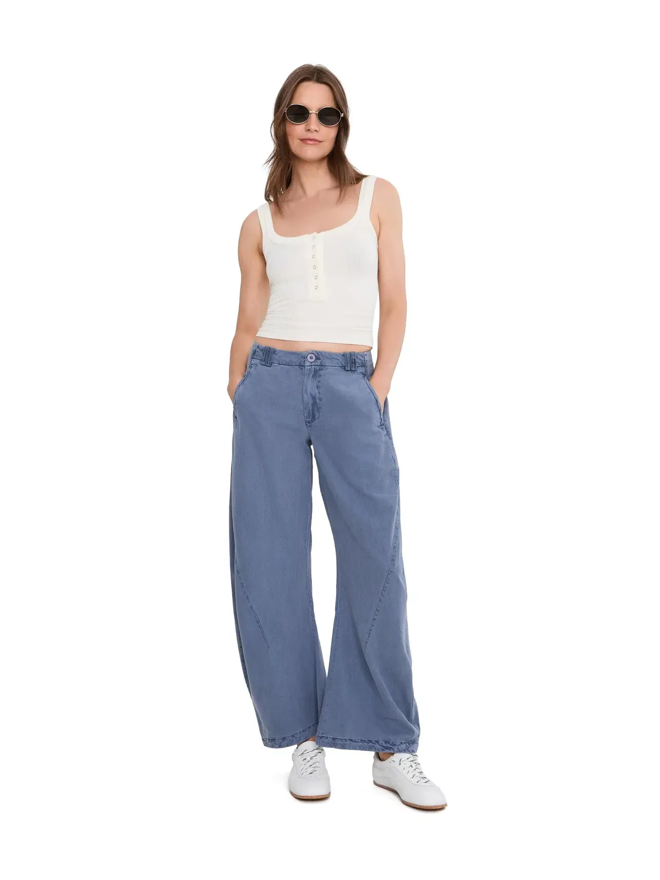 Брюки-чиносы Spotlight Washed Barrel Free People — изображение 2 из 5, серый