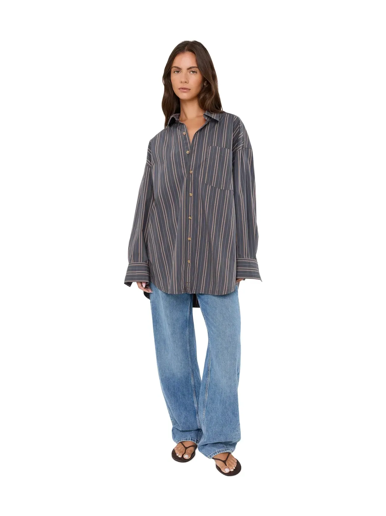 Полосатая рубашка Фредди Free People — изображение 2 из 5, серый