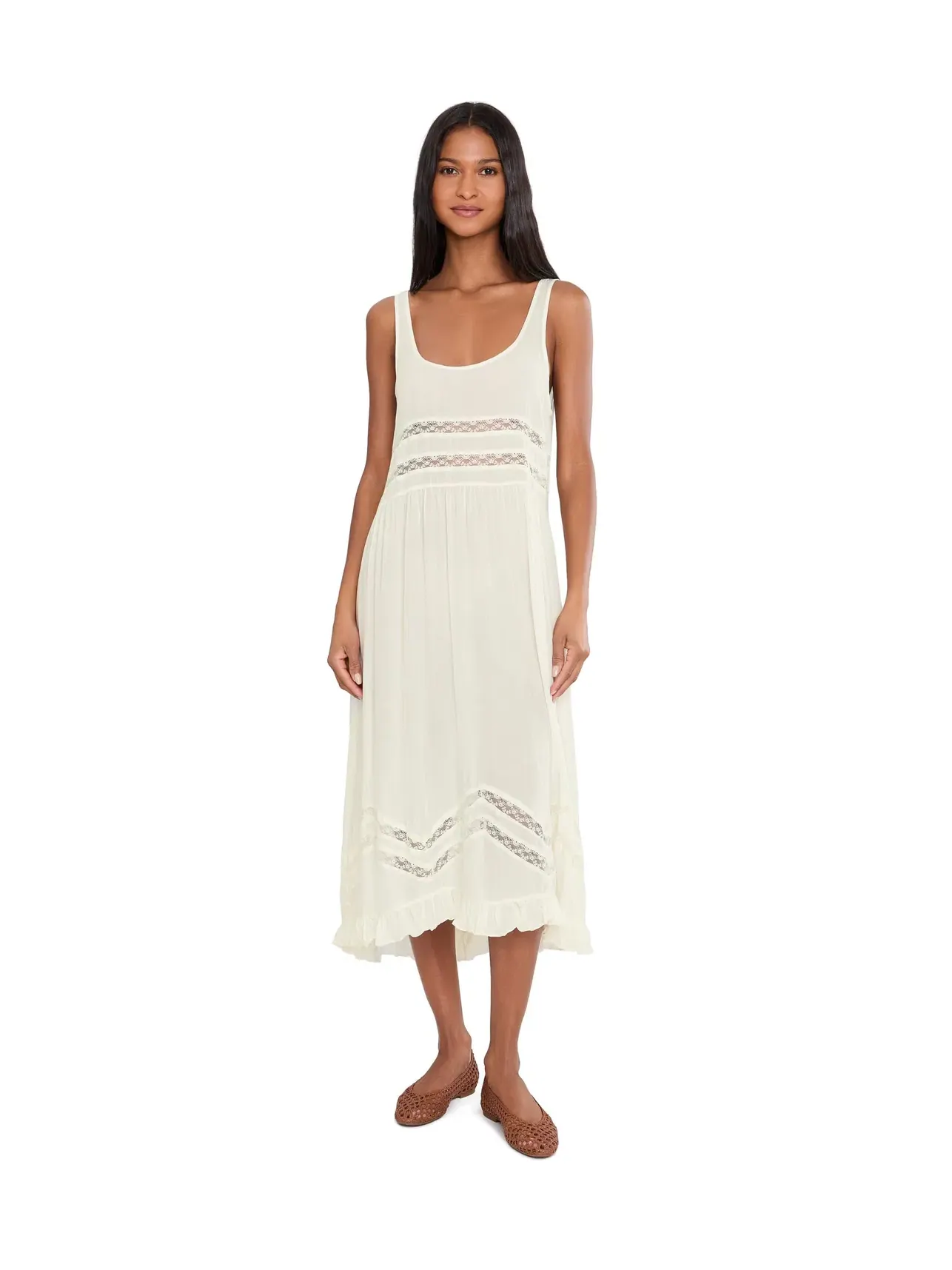 Платье миди из вуали и кружева Voile And Lace Midi Free People — изображение 1 из 5, слоновая кость
