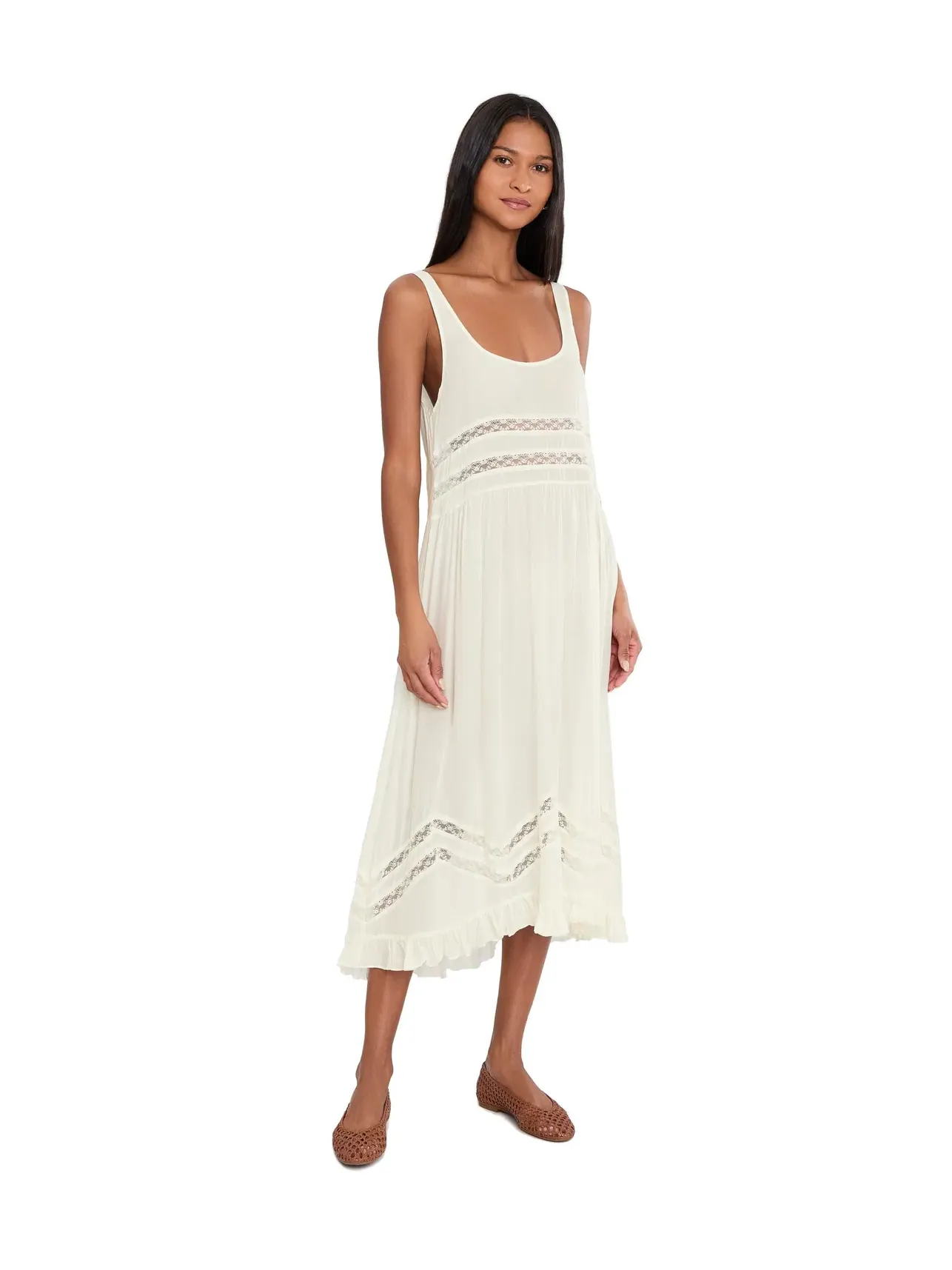 Платье миди из вуали и кружева Voile And Lace Midi Free People — изображение 2 из 5, слоновая кость